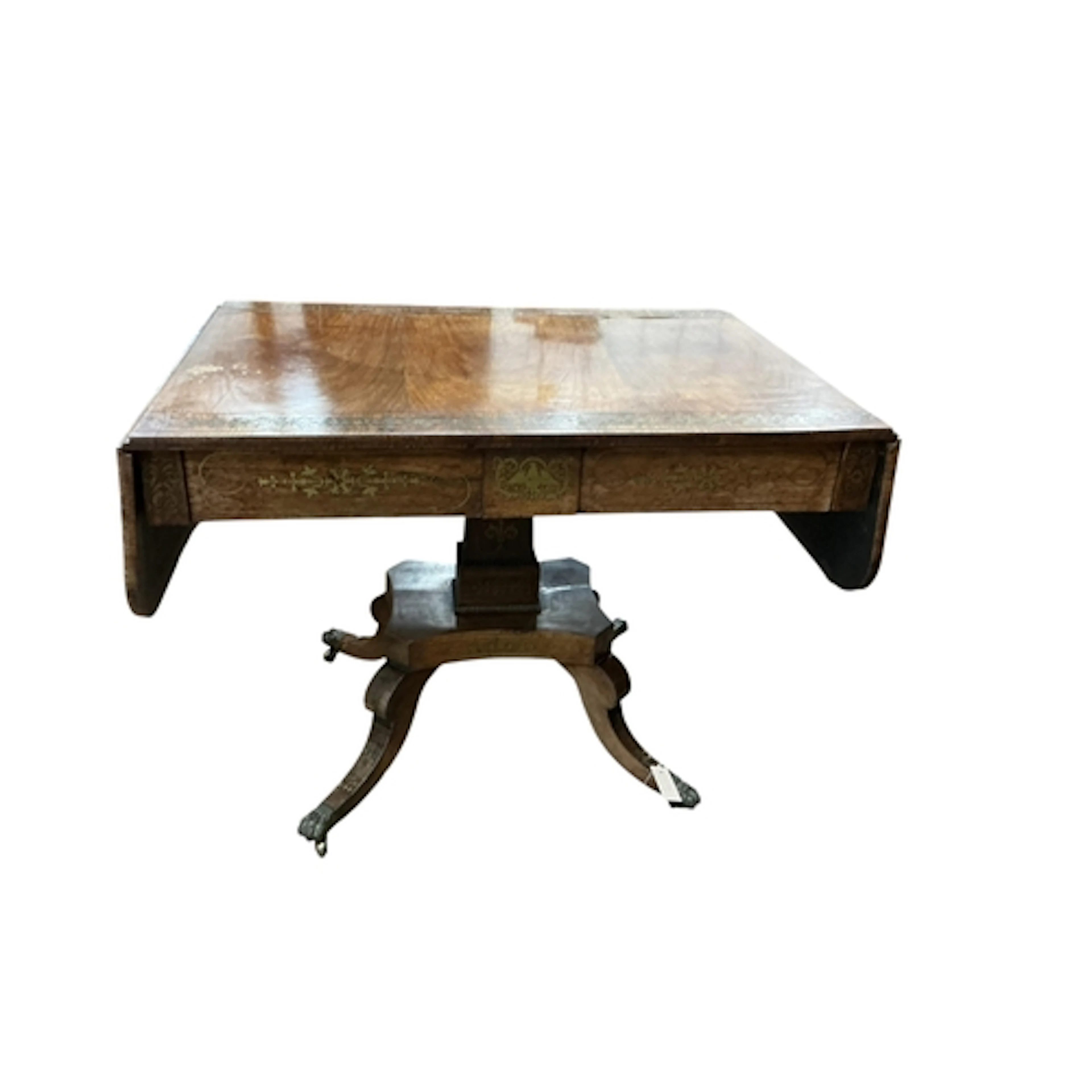 A Regency brass inlaid rosewood sofa table, width 96cm, dept...