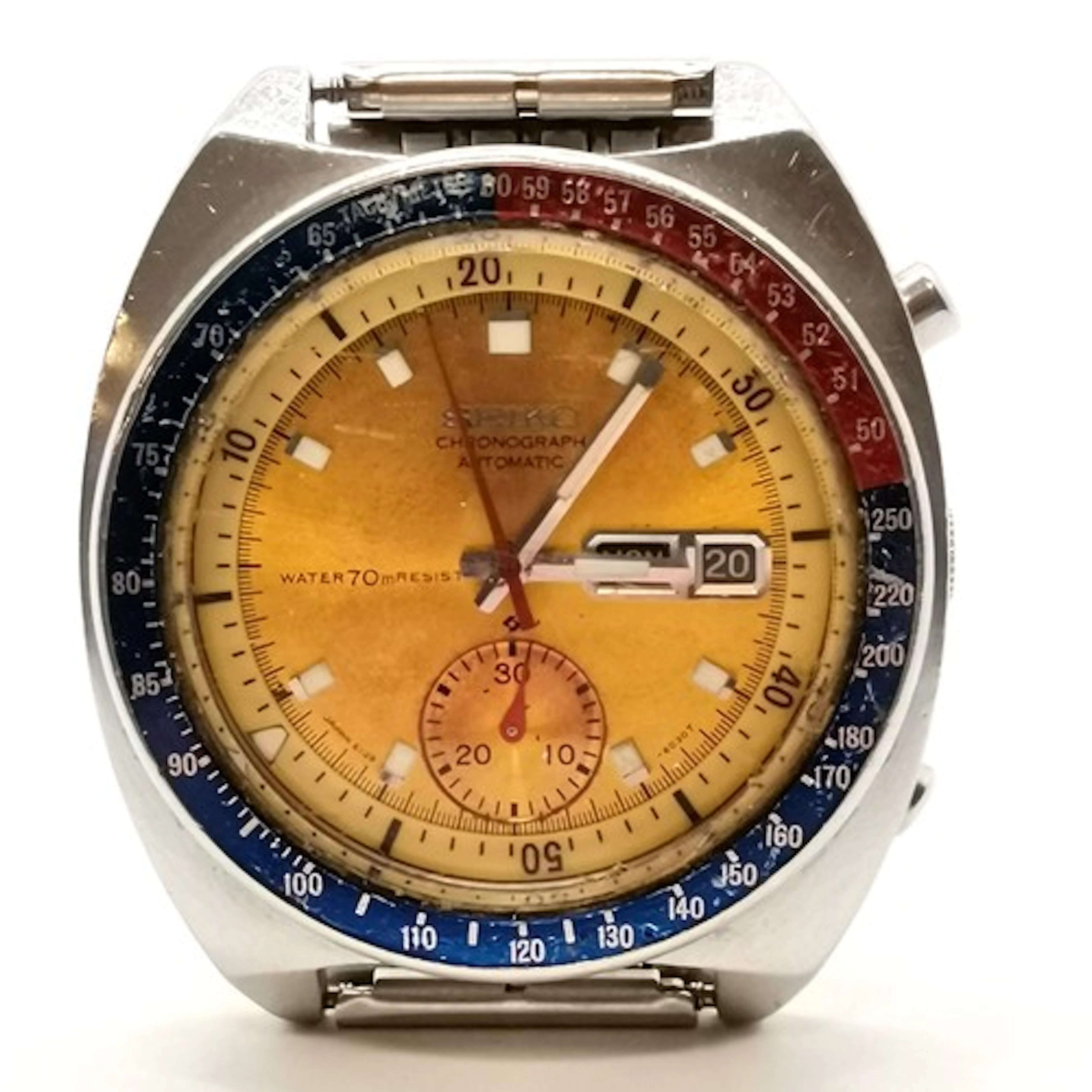 Seiko vintage chronograph automatic pepsi cola bezel stainle...