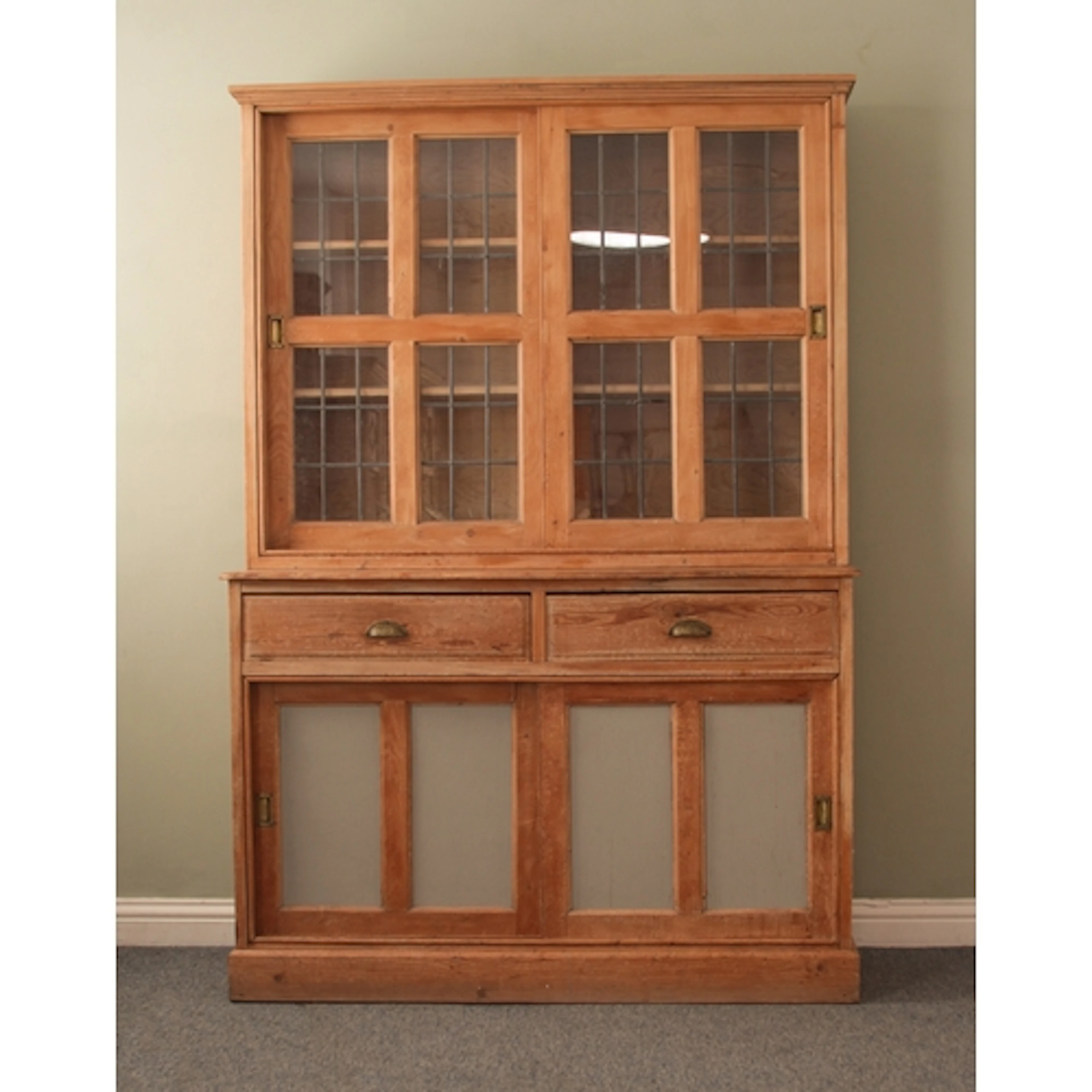 A vintage pine glazed kitchen or larder dresser - second qua...