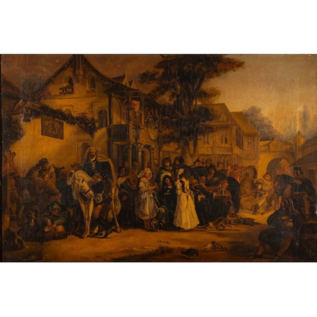 S Rumson Curtis in the 19th Century manner - Figures outsid...