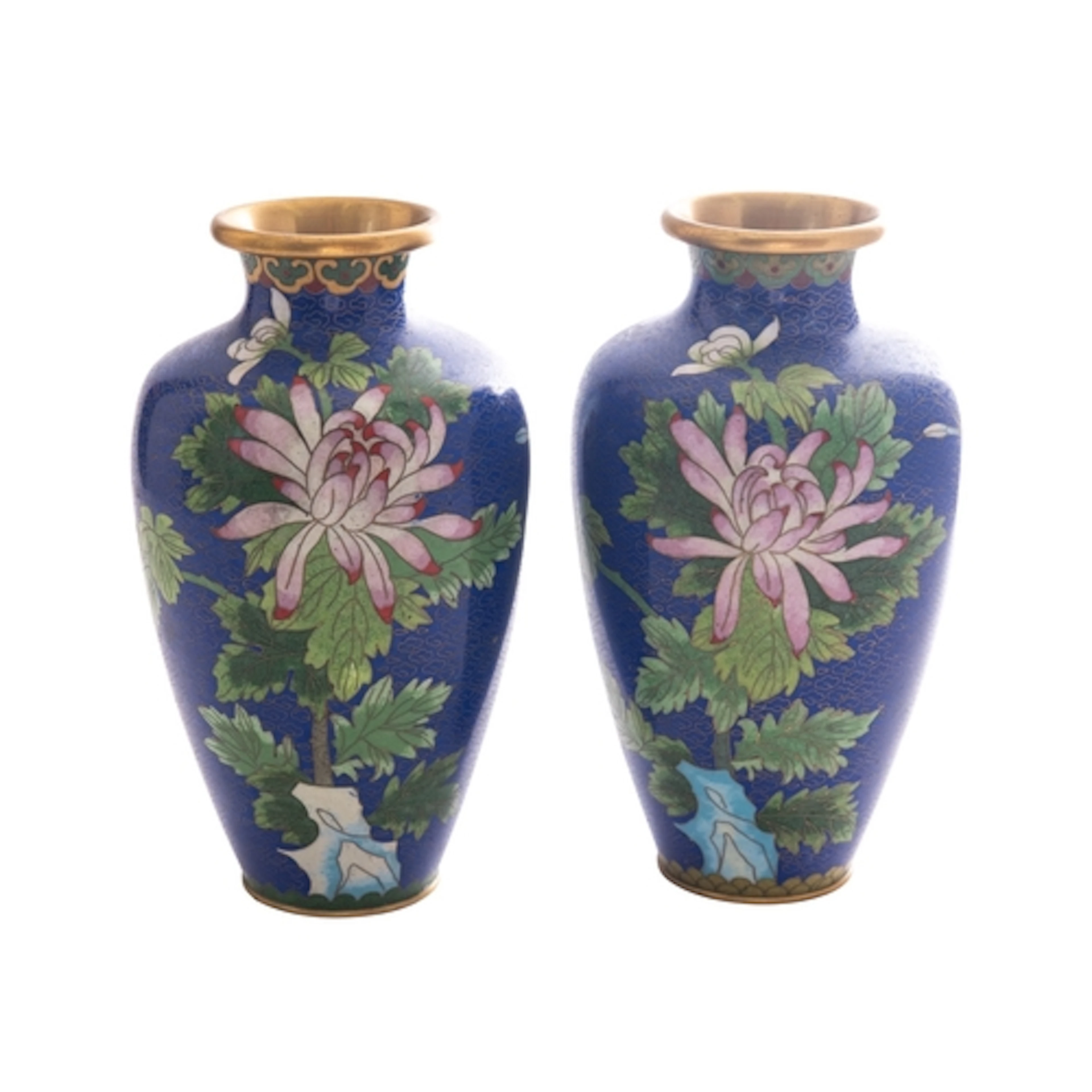 A pair of Chinese cloisonne ovoid vases, 20th century decora...
