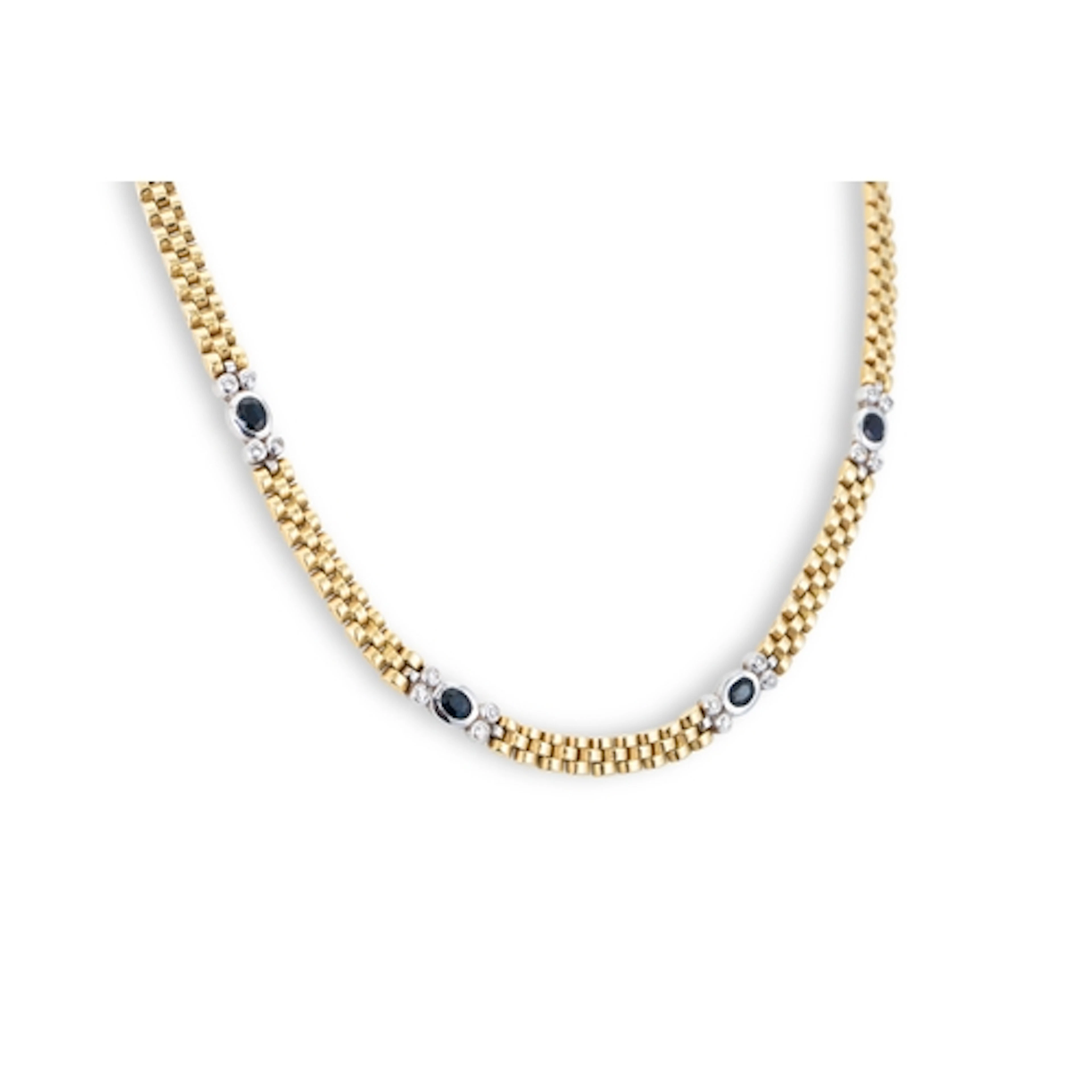 A DIAMOND AND SAPPHIRE SET NECKLACE, set with oval sapphires...