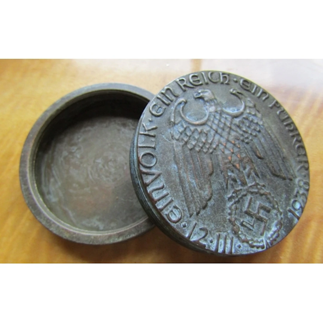German Military Bronze Snuff Box Circular Form Approximately...