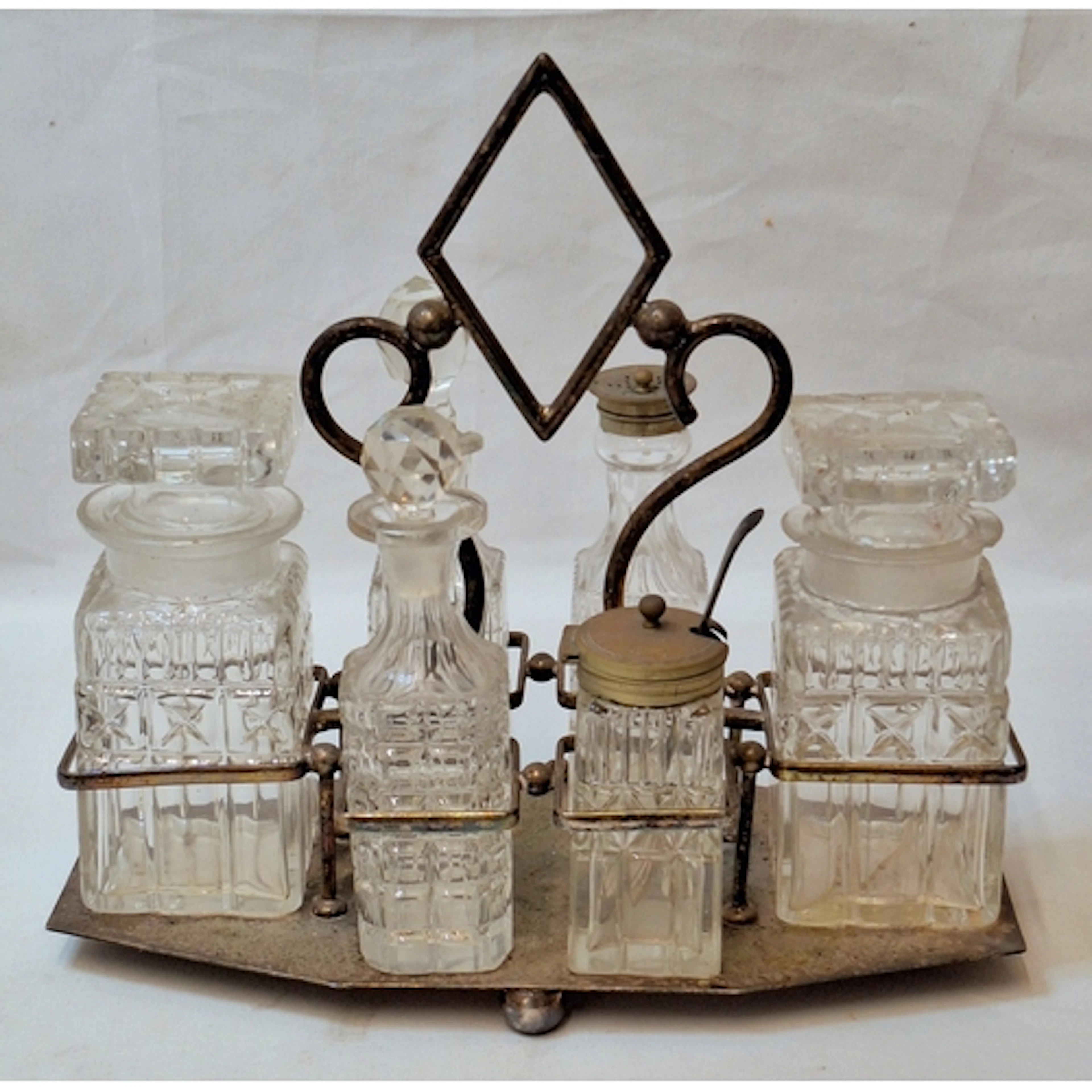 Silver Plated Cruet on stand incl. 2 large glass jars A/f, o...