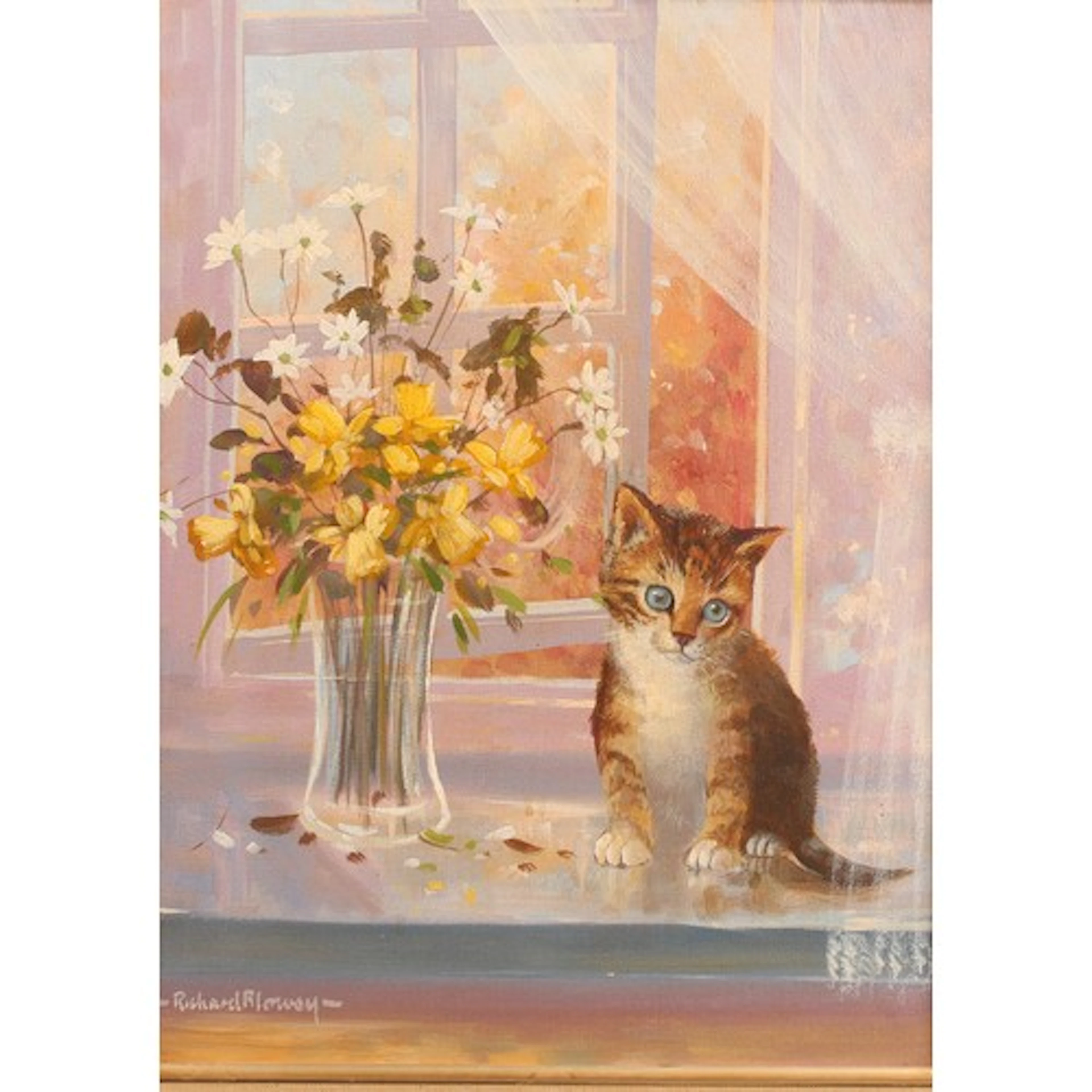 Richard Blowey (Bn.1947) Standing Danger, Kitten and a Vase ...