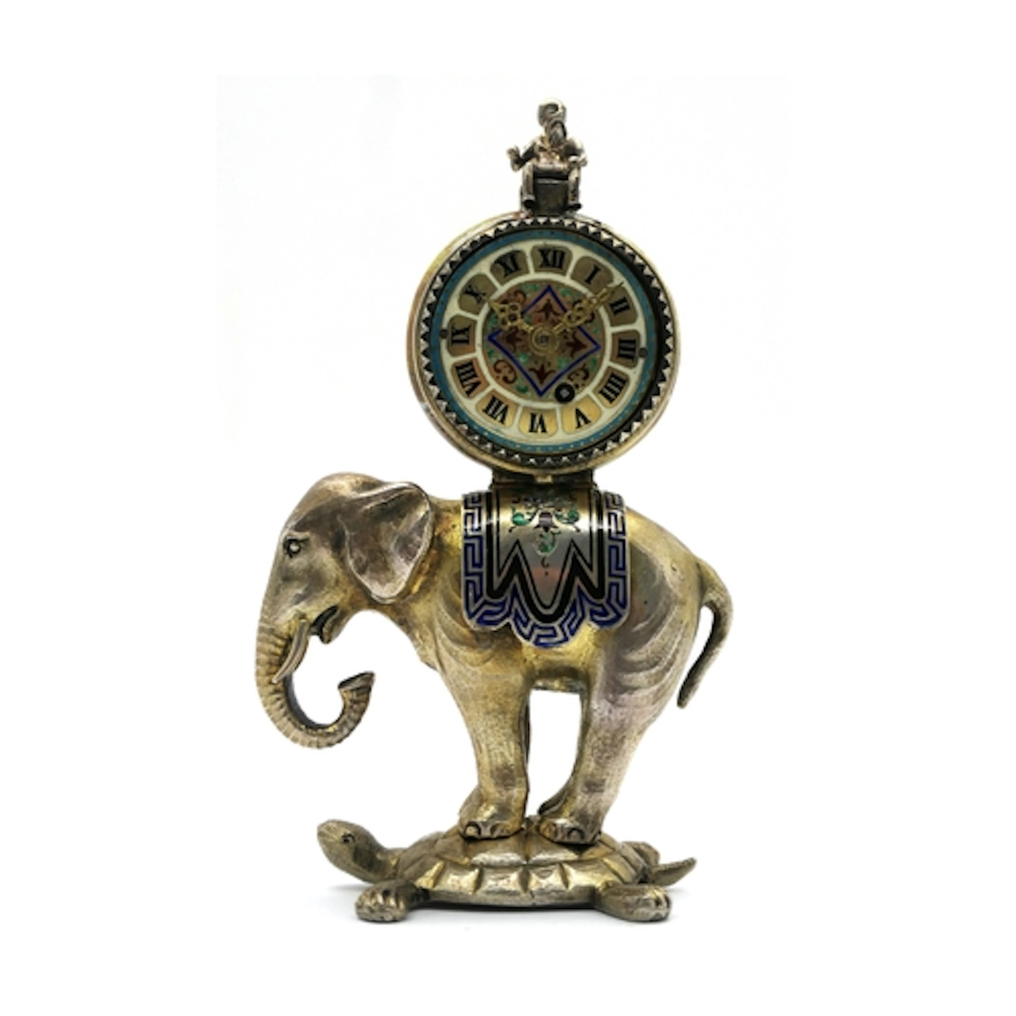 A Rare Miniature Viennese Silver Gilt and Enamel Elephant Cl...