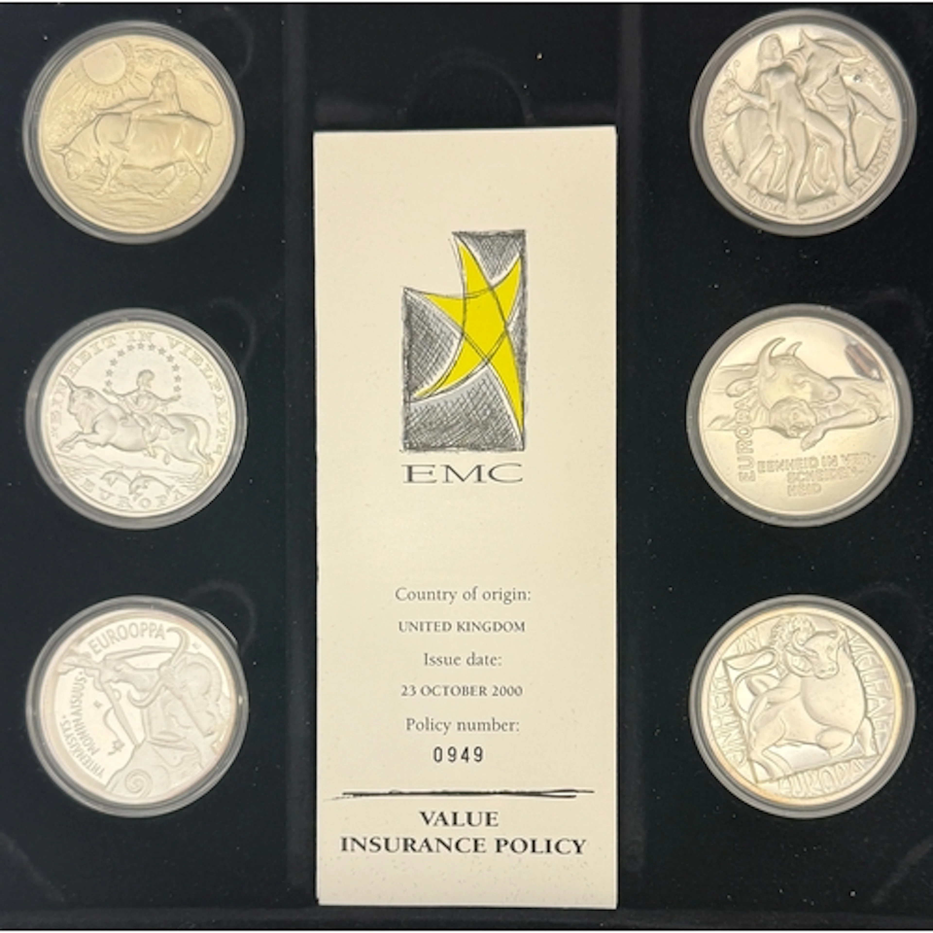 The Abduction of Europa Myth six-medal proof set by EMC, eac...