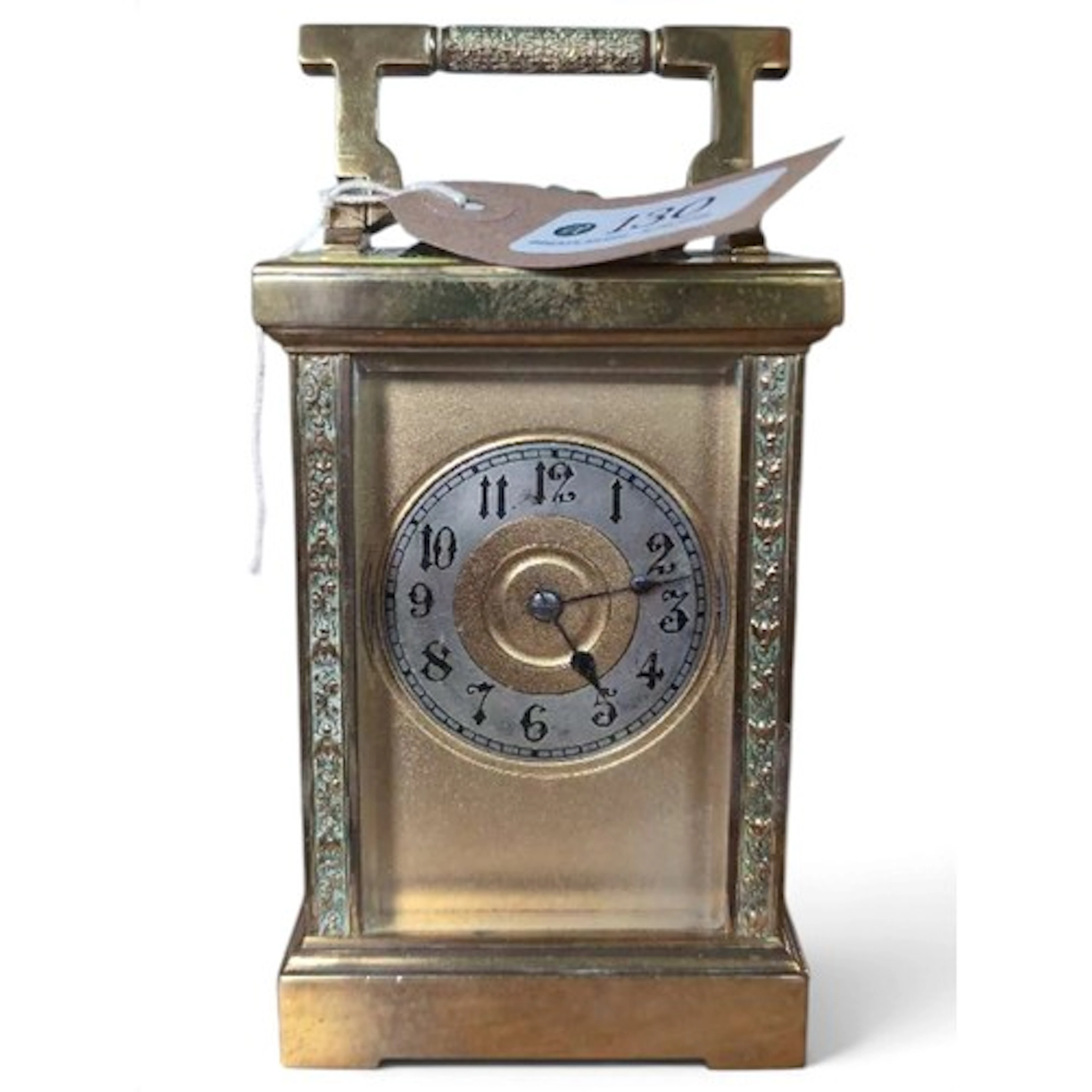 Brass carriage clock with key.