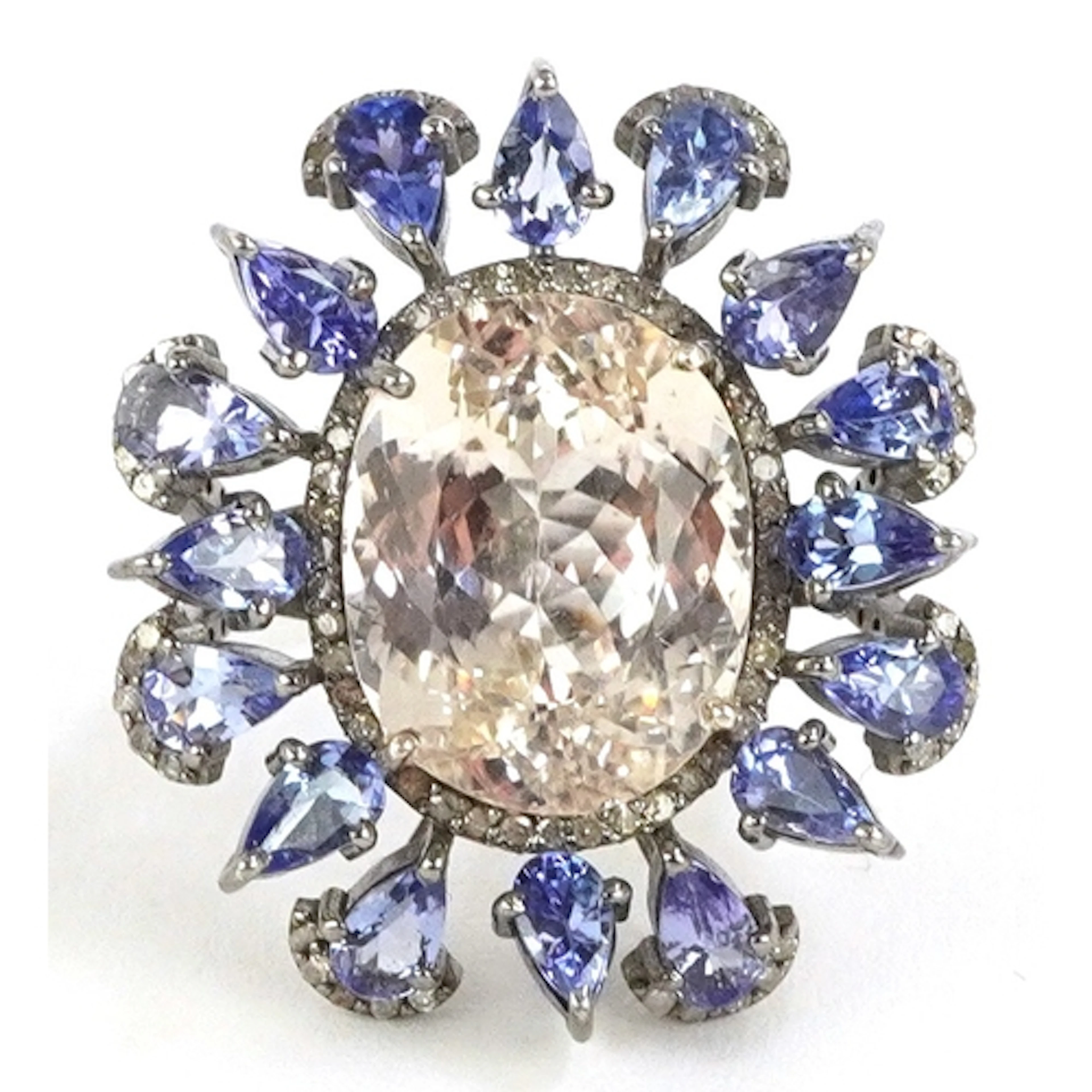 Silver morganite, tanzanite and diamond dress ring, total di...