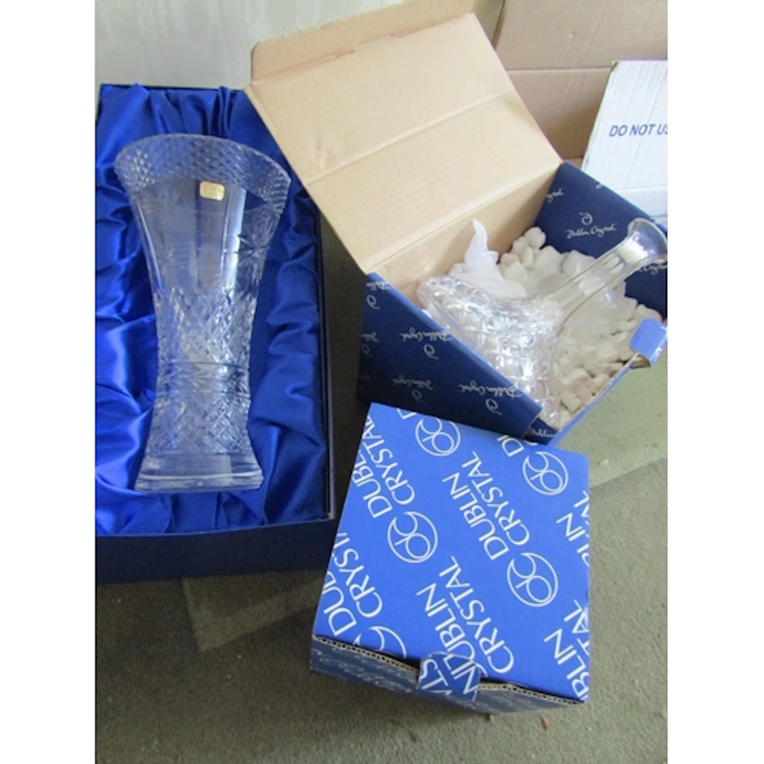 Dublin Crystal Decanter and Two Dublin Crystal Vases Largest...