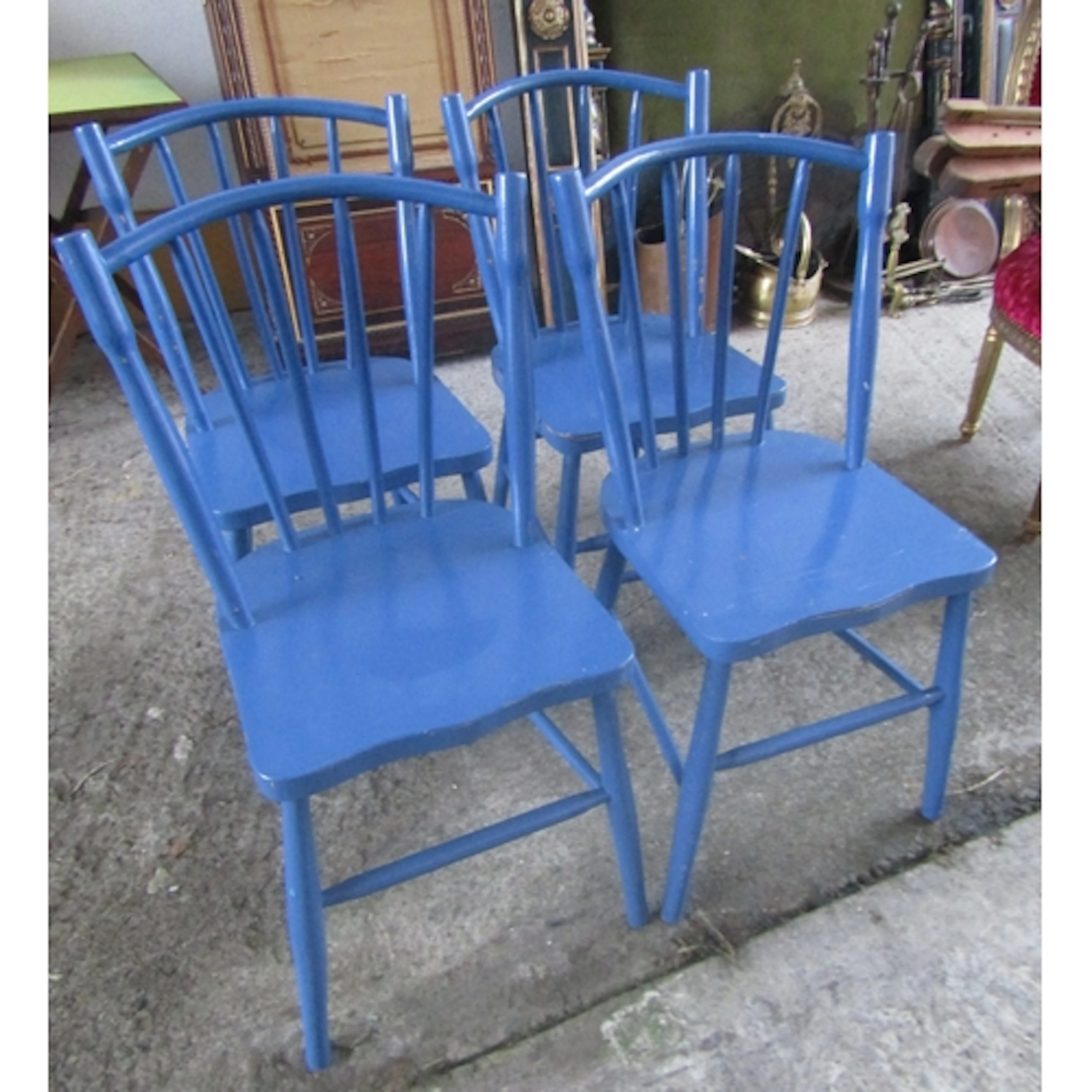 Set of Four Vintage Painted Pine Kitchen Chairs Good Constru...