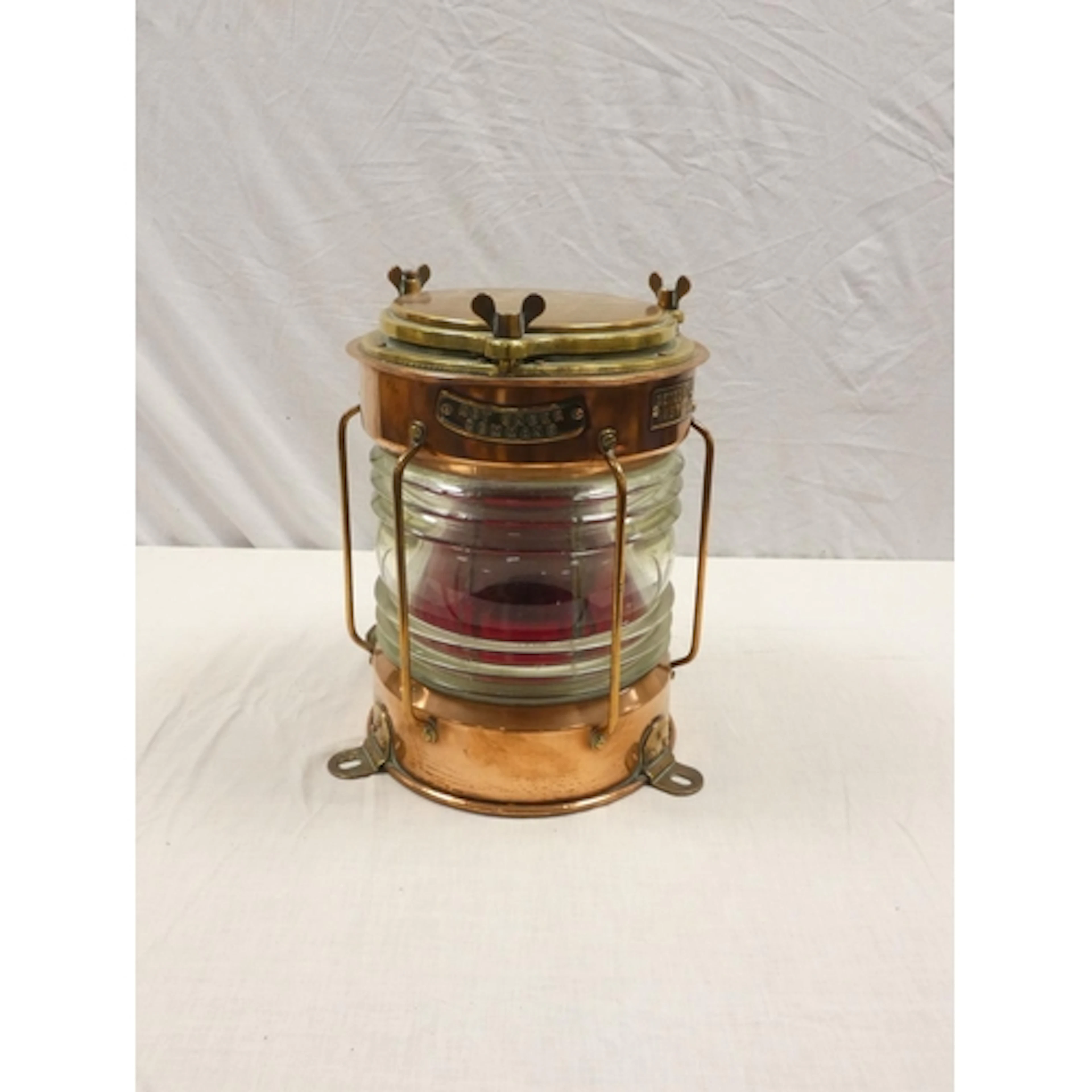 Nautical Interest. Ships copper and brass lamp with plaque, ...