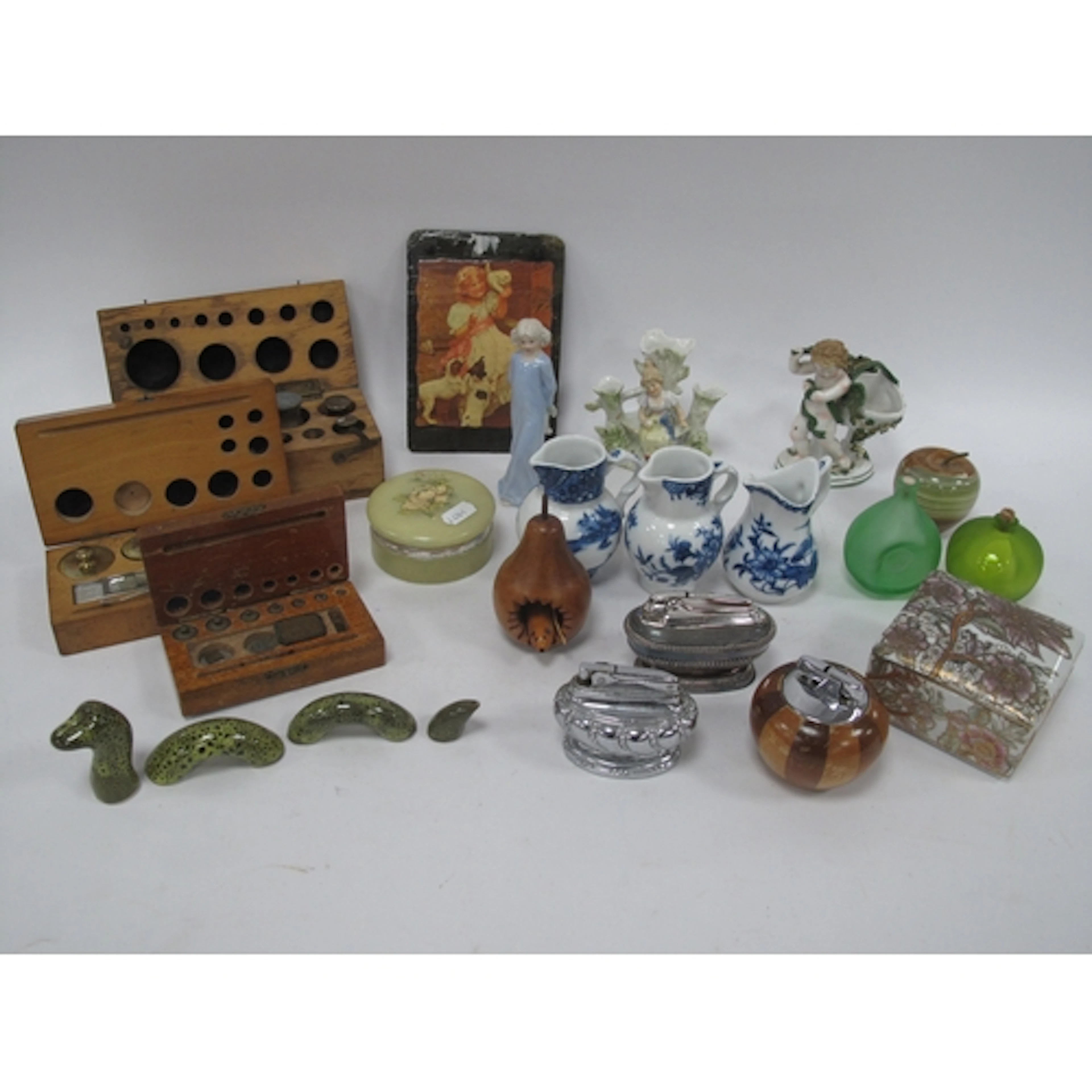 Collectables, including three wooden cased brass scale weigh...