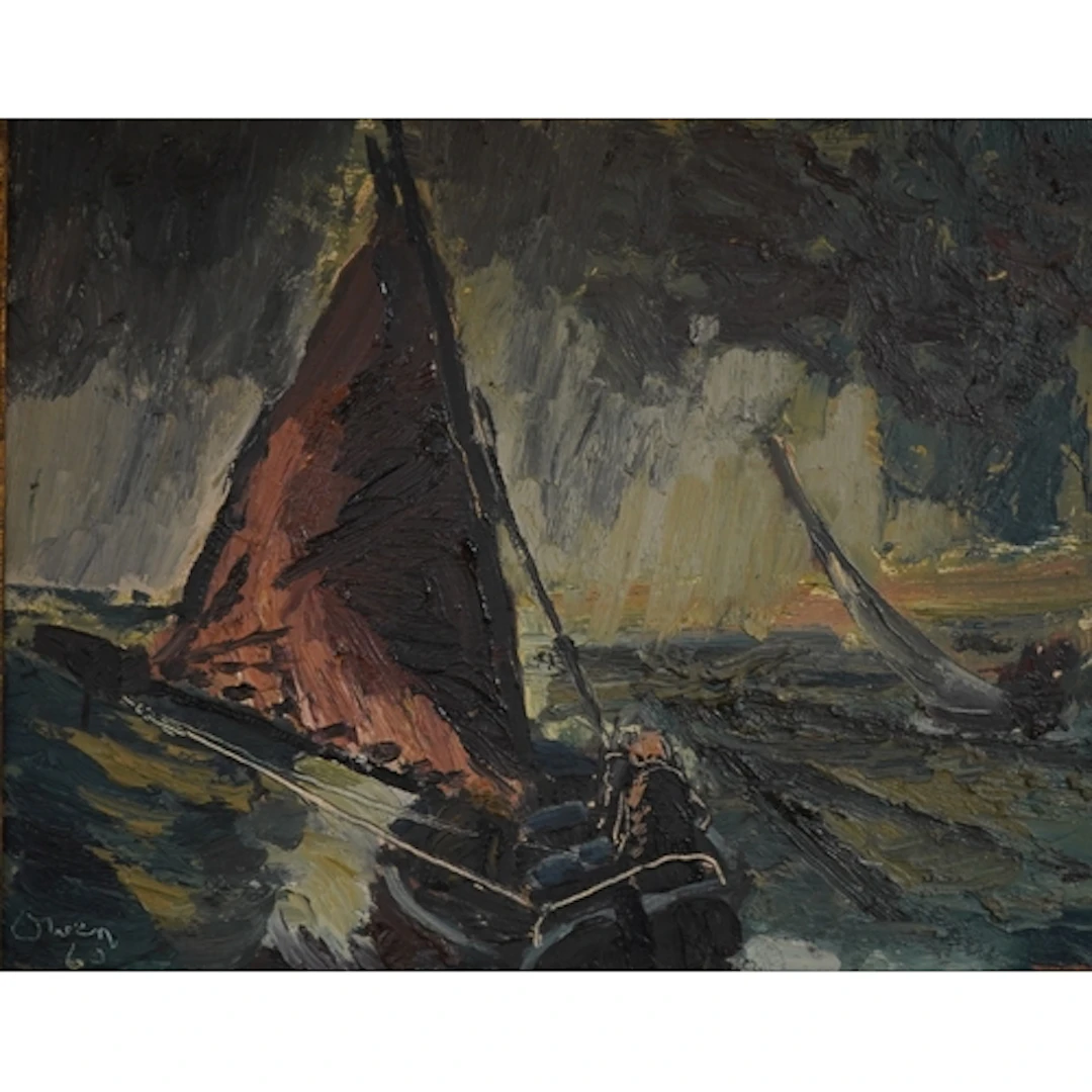 John Owen, 'Force 4', study of boats on squally seas, signed...