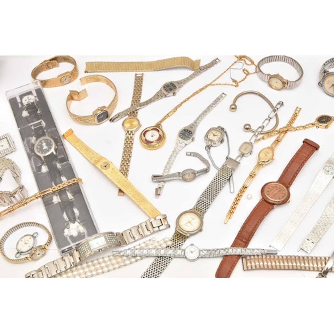 A CHOCOLATE BOX OF ASSORTED WRISTWATCHES, assorted ladies an...