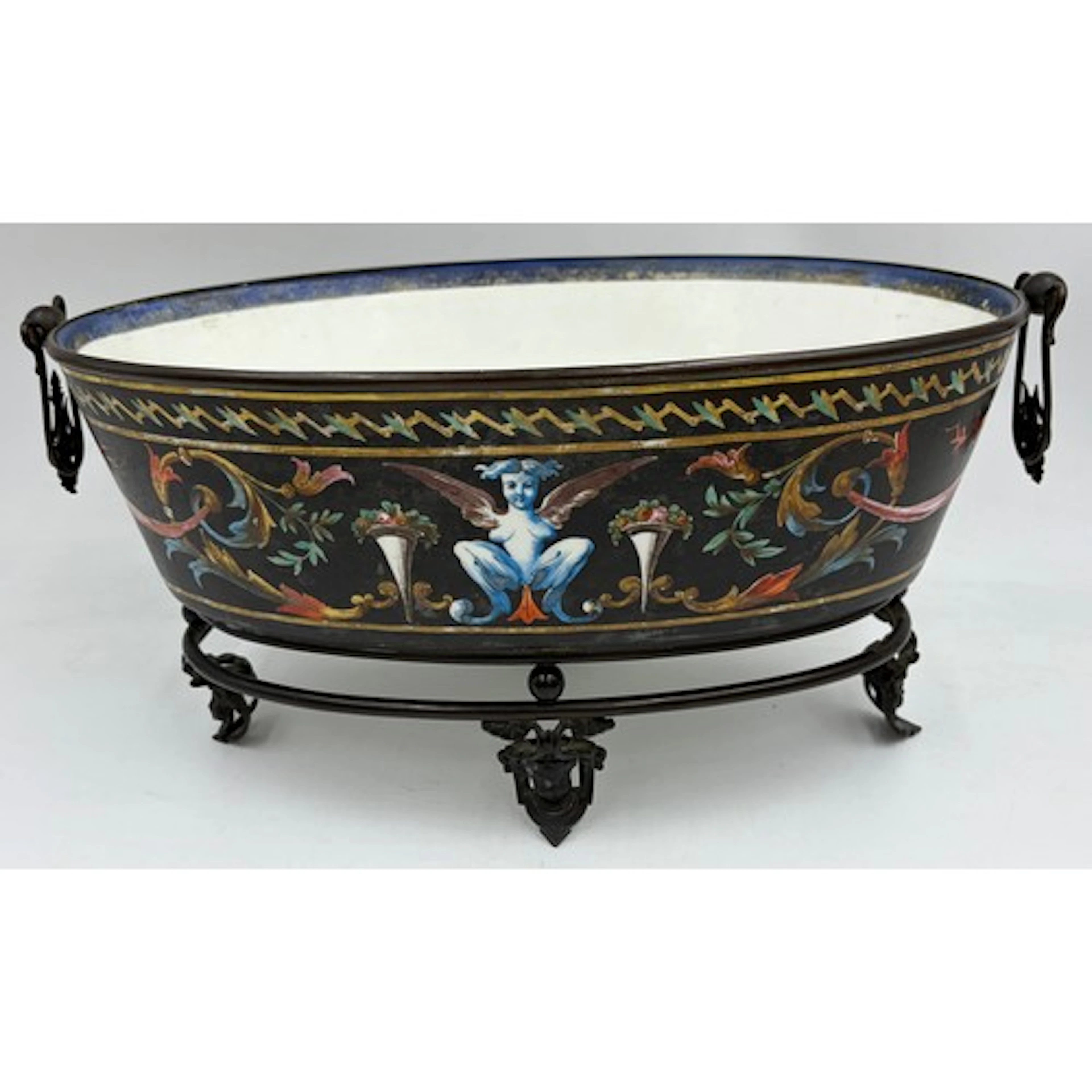 A Ferdinand Bing enamel and metal jardiniere. 37 w x 18cm h.