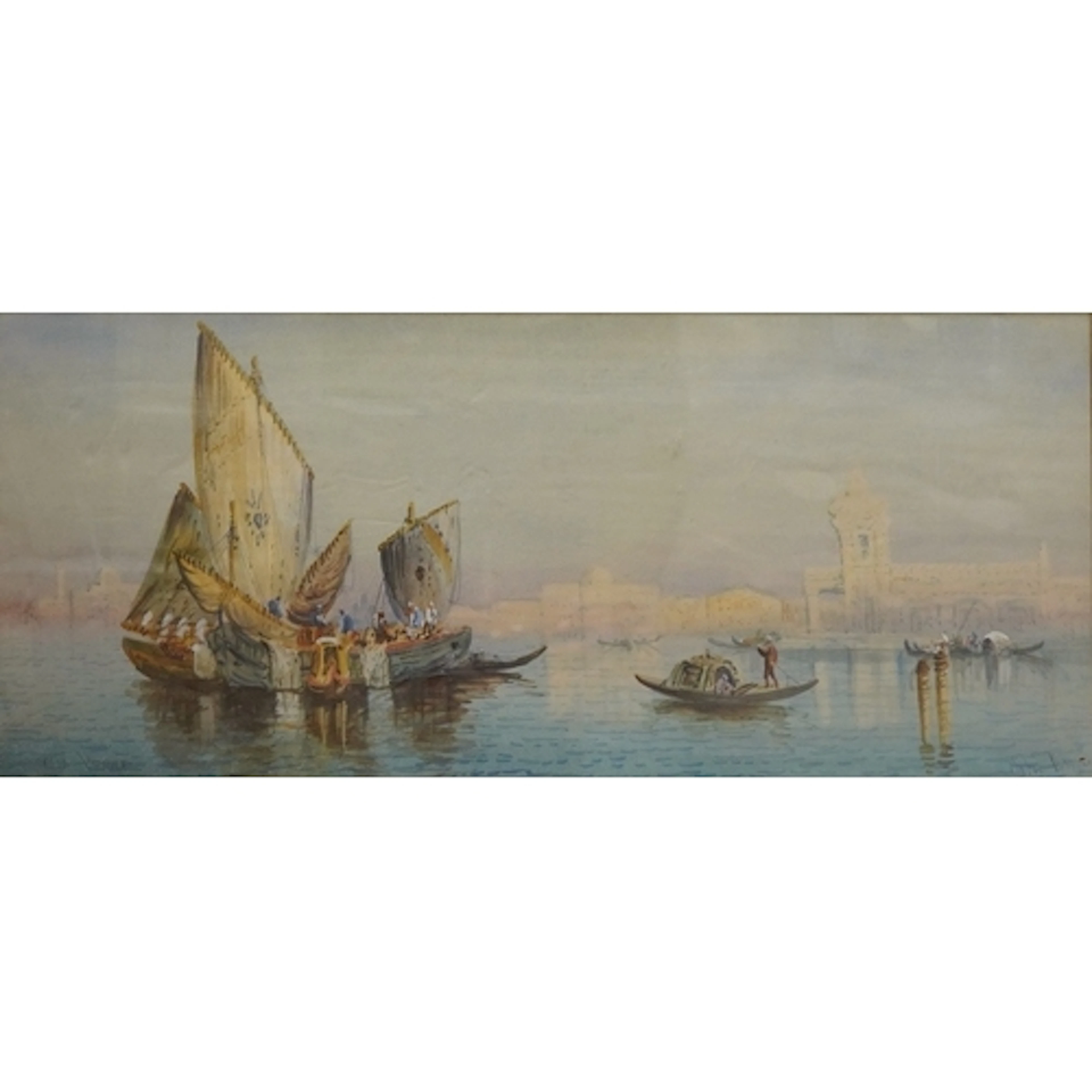 Italian school, Venetian scene with gondolas, indistinctly s...