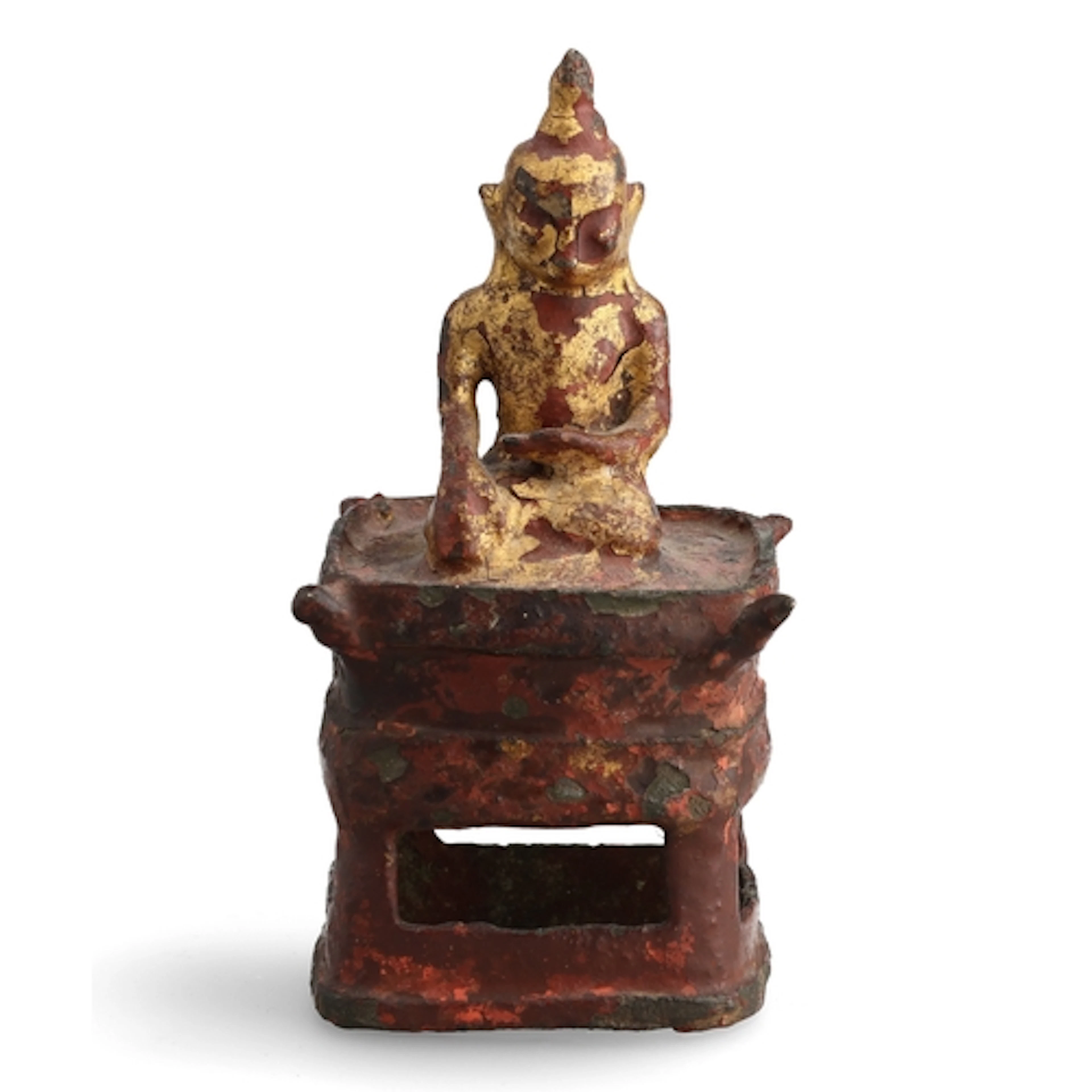 A GILT AND RED PAINTED SOUTH ASIAN BRONZE BUDDHA 12 cm H...