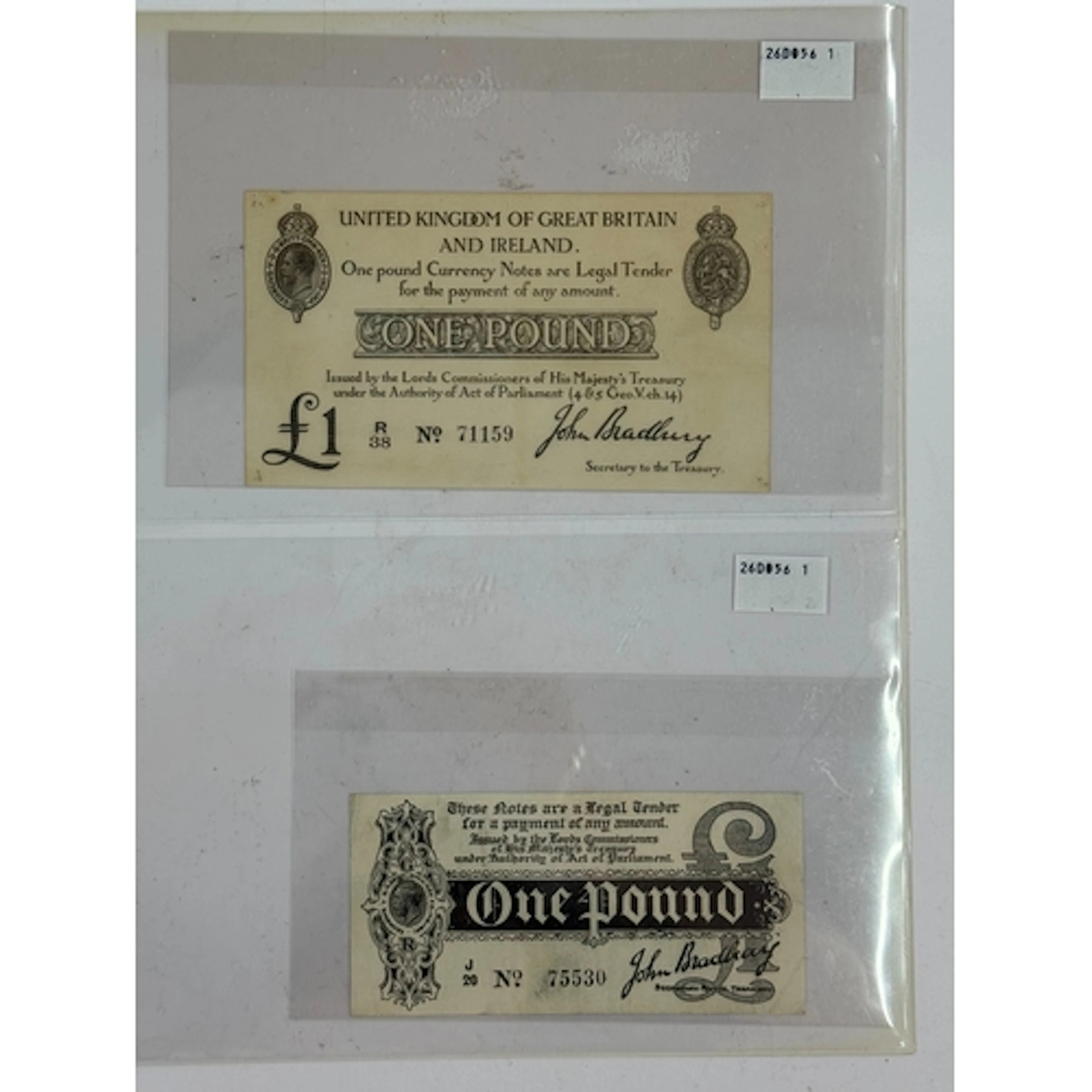 Banknotes: Treasury Series, First issue, John Bradbury, £1, ...
