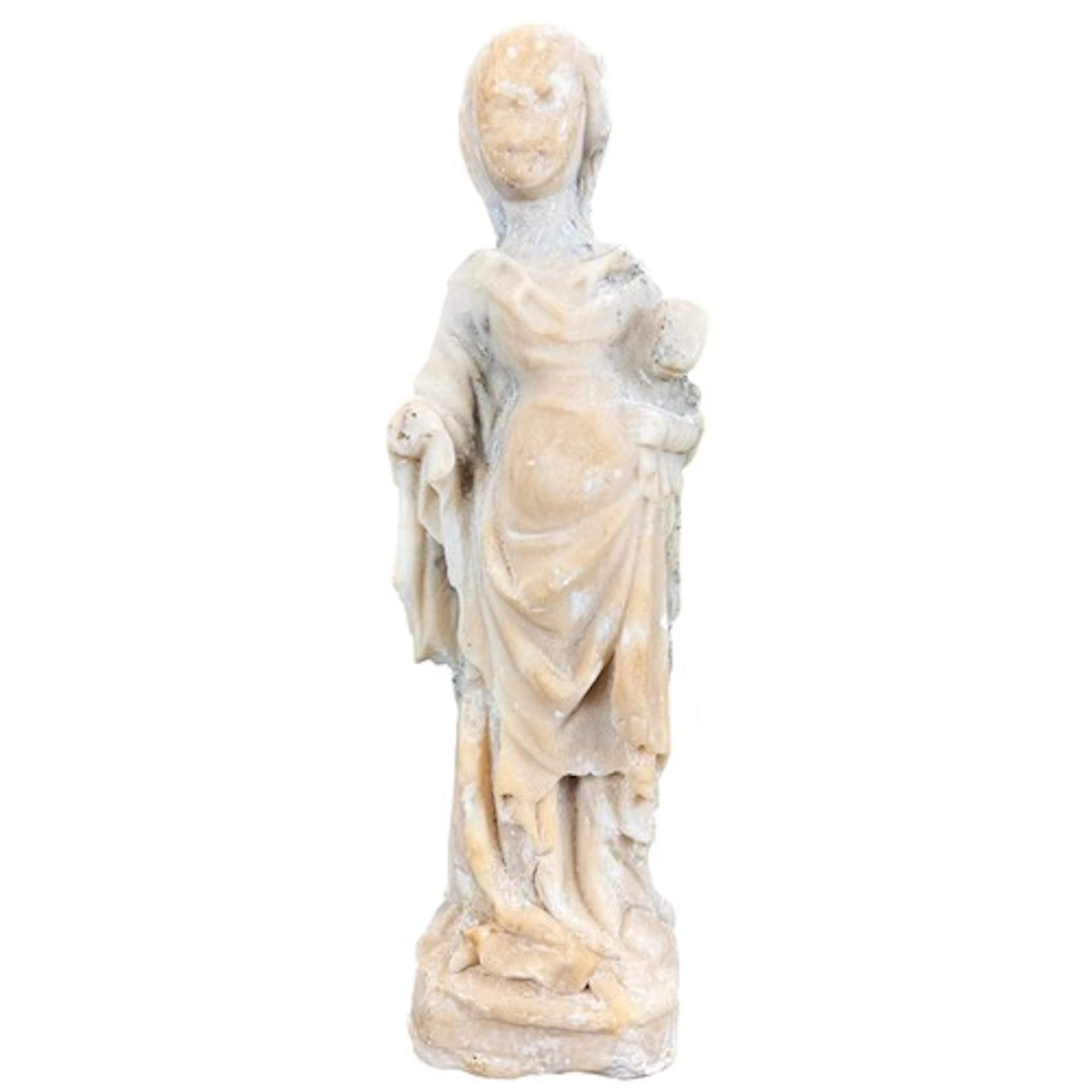 A Gothic alabaster figure of the Virgin and Child, the stand...