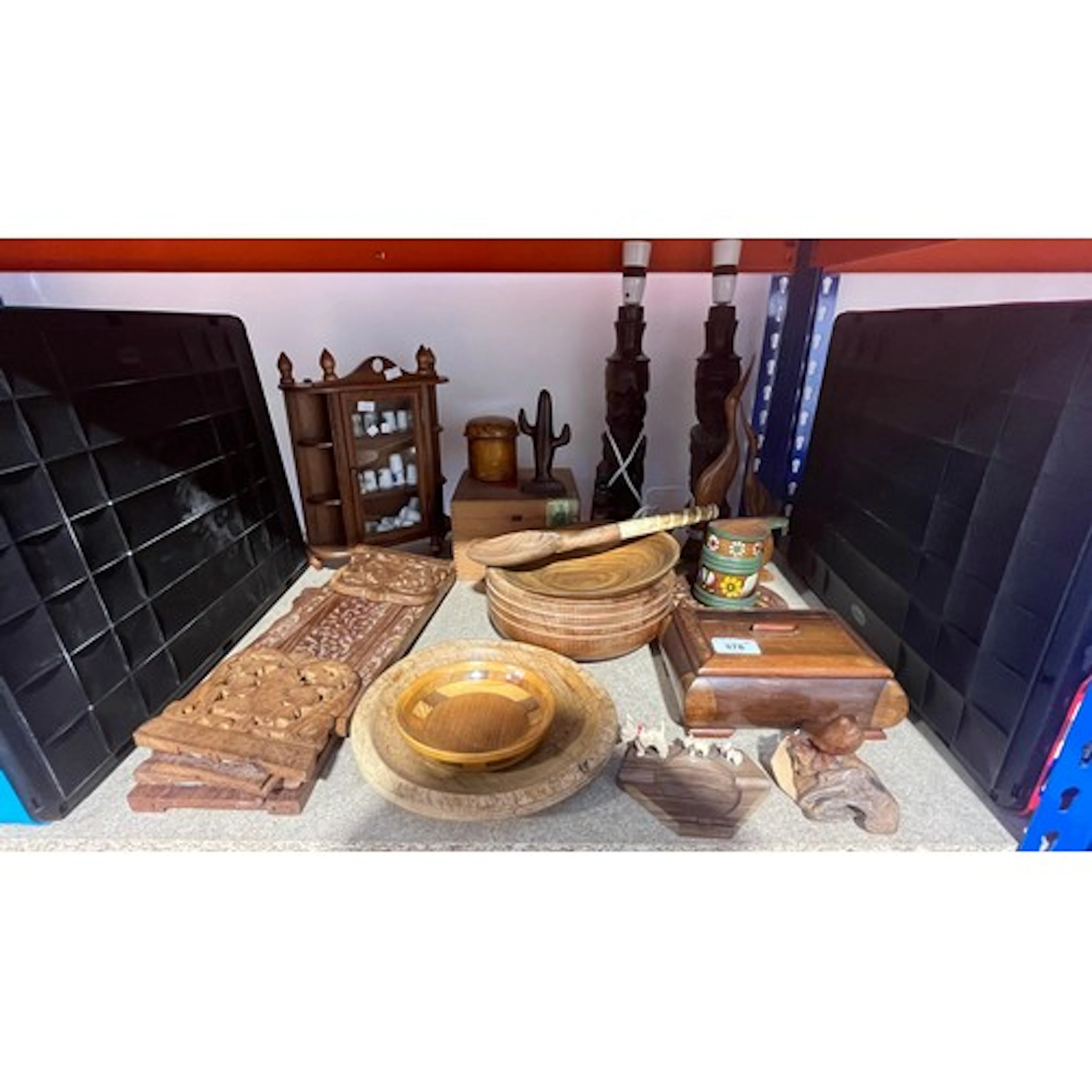 Treen book slides, carved African table lamps, treen carved ...