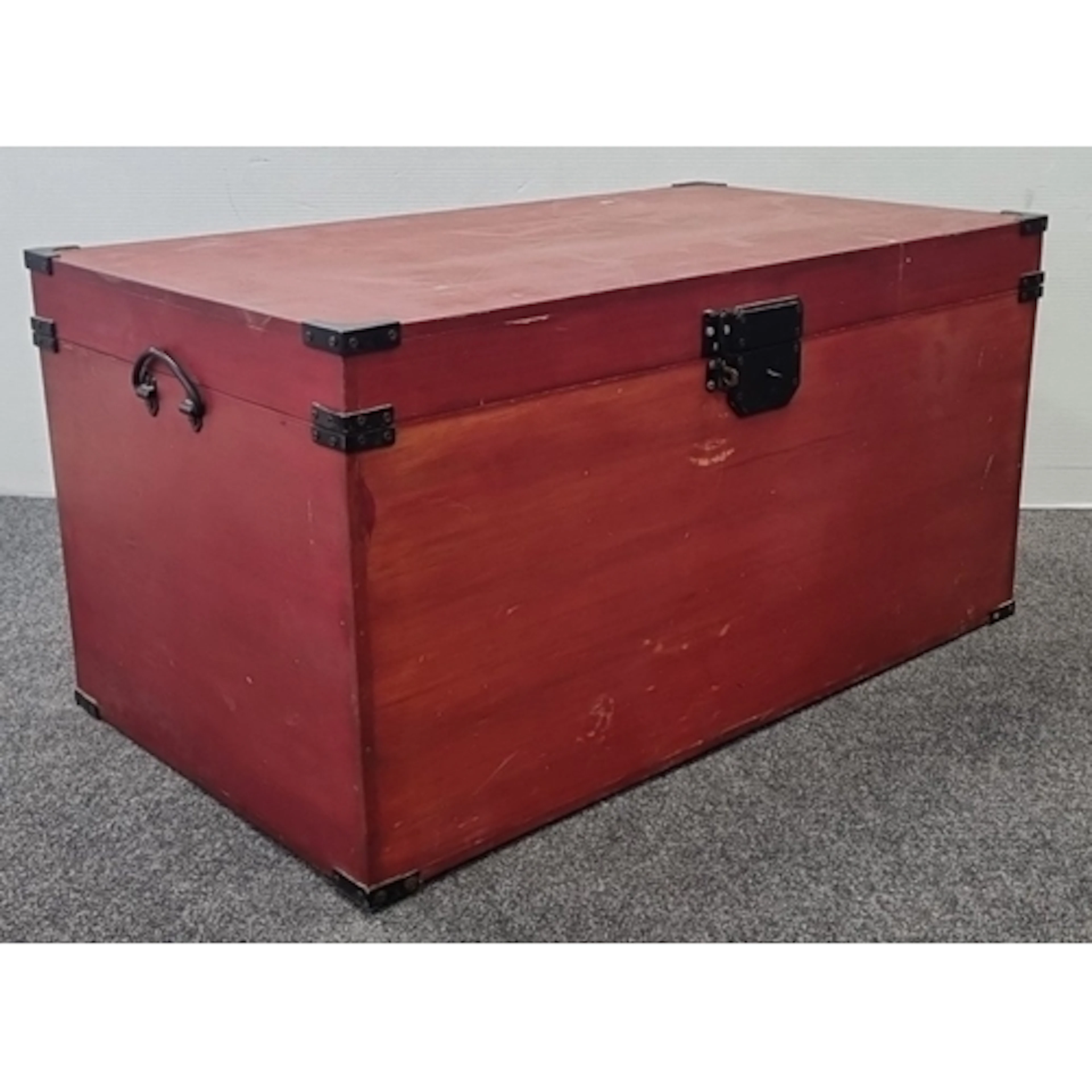 Painted Pine Storage Trunk with Metal Corner Mounts and fitt...
