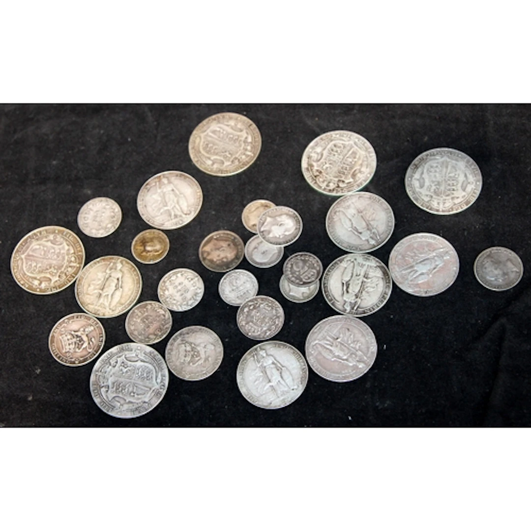 A collection of Edward VII 0.925 sterling silver coins. 185g