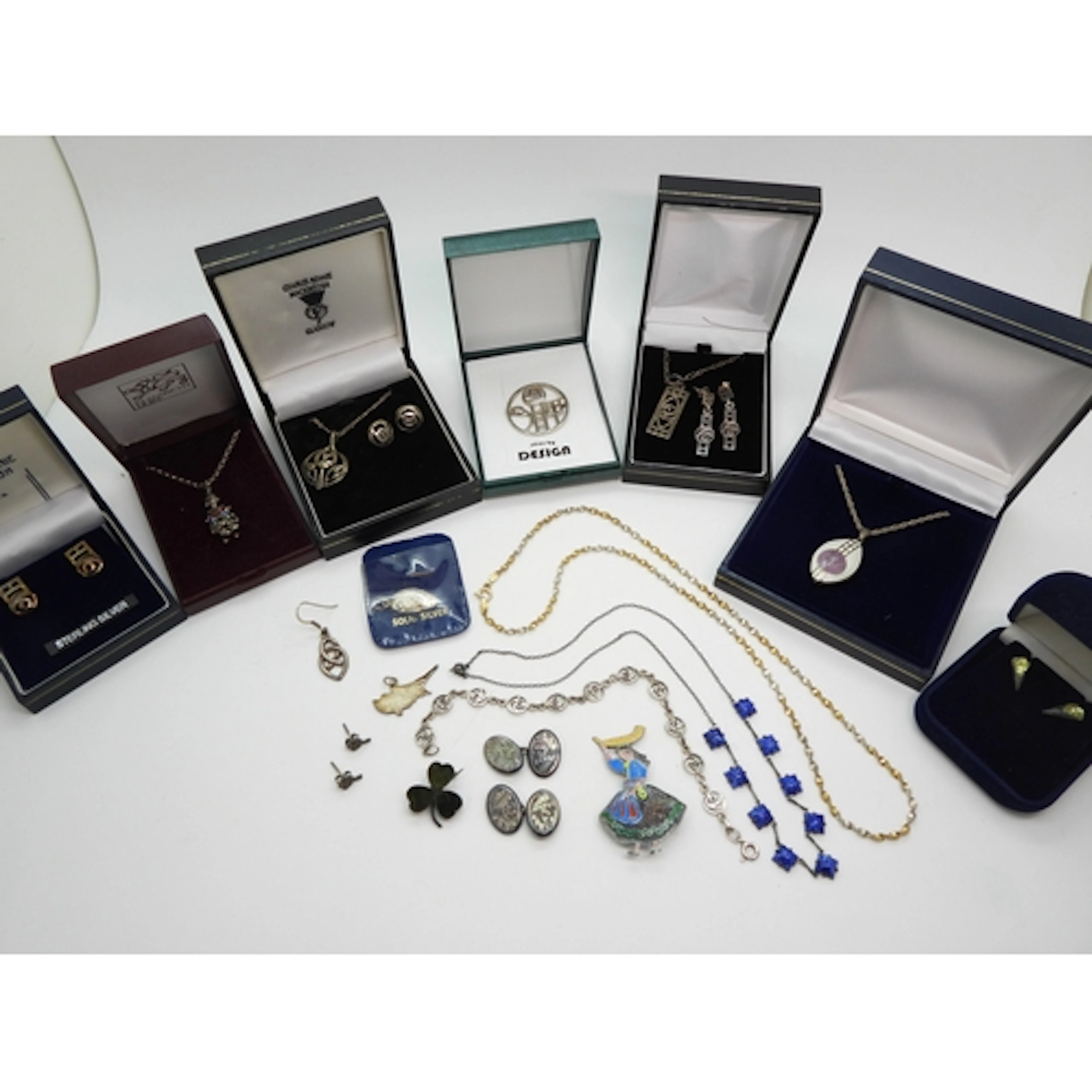 A collection of silver and white metal jewellery to include ...