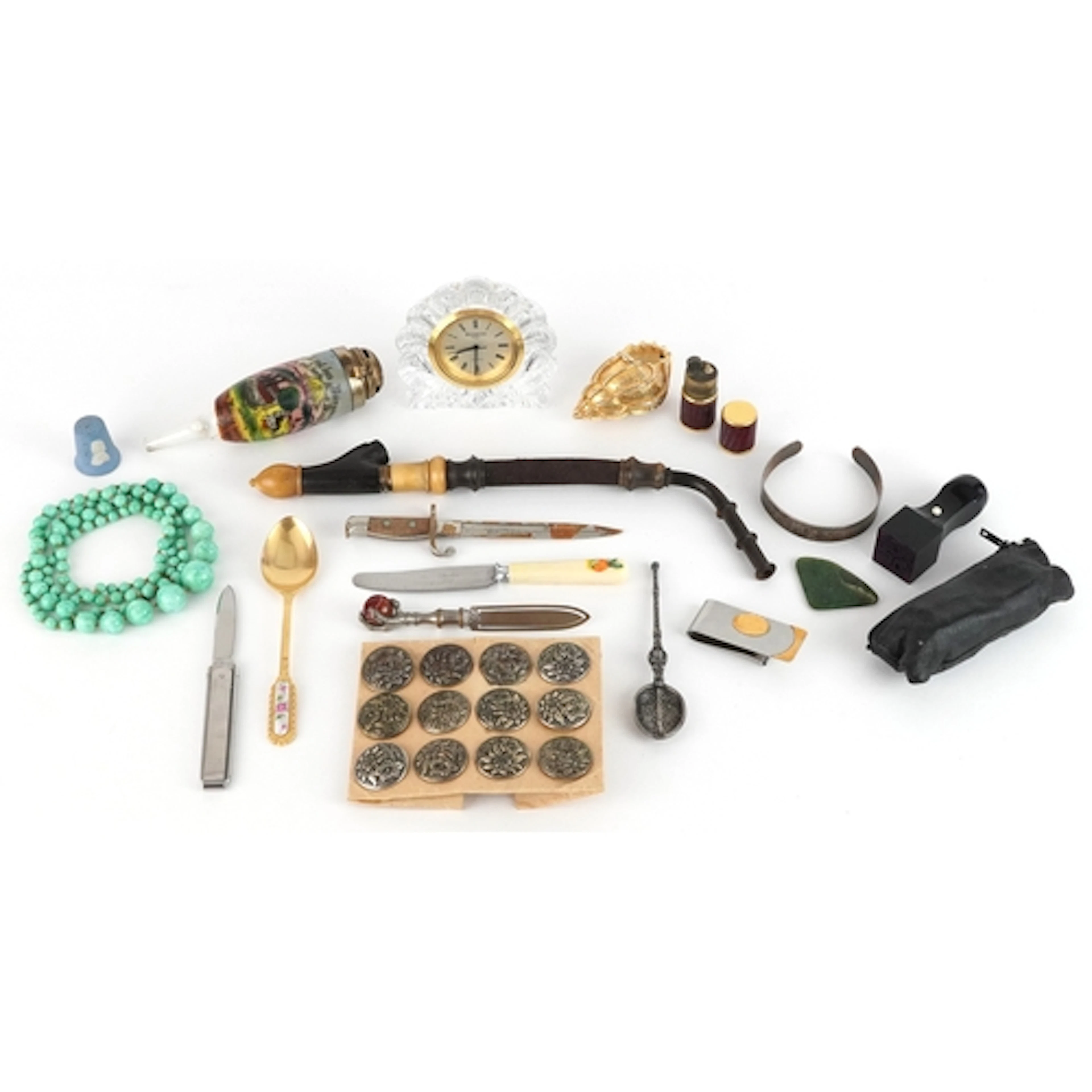 Antique and later objects including a Waterford crystal desk...