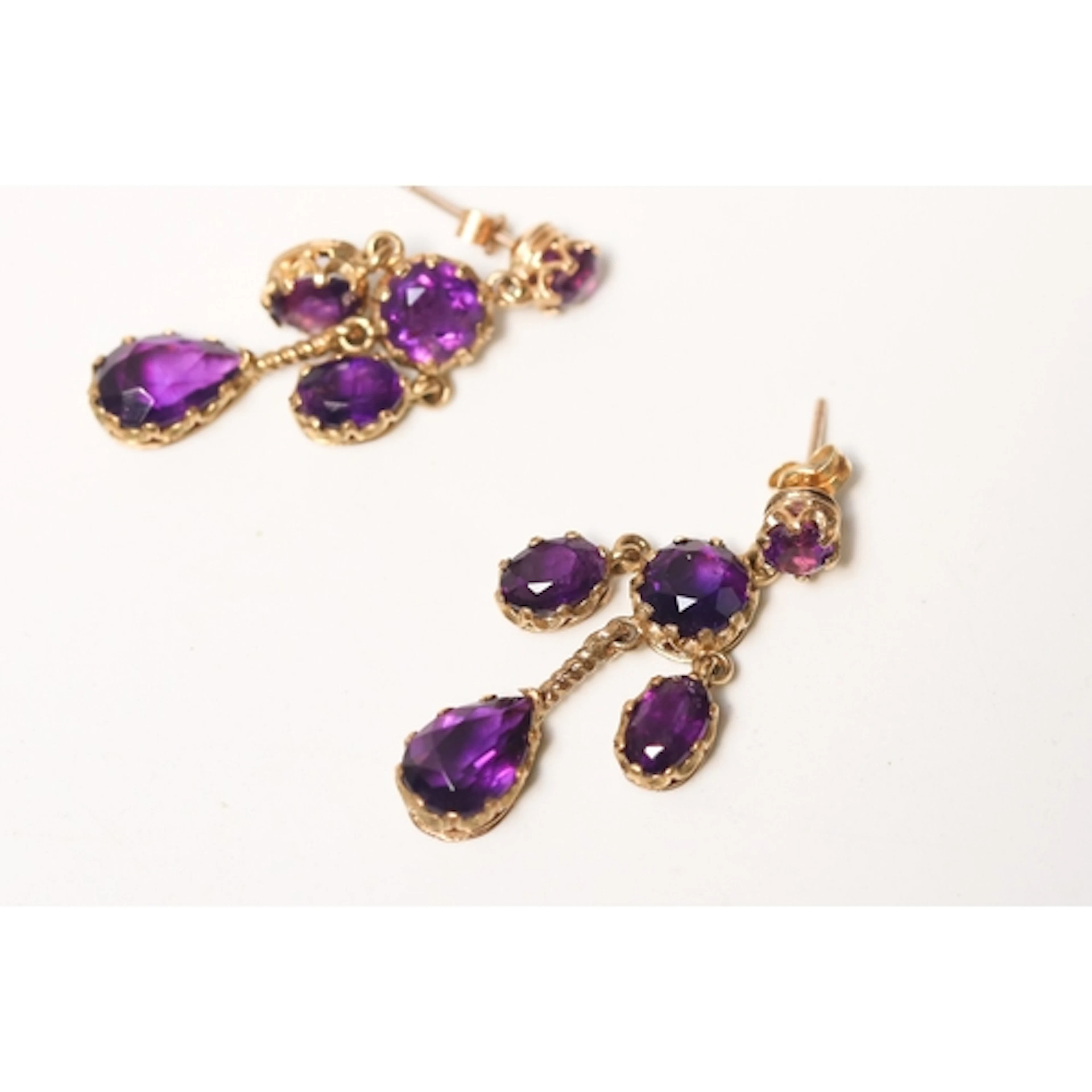 Pair of Basket Set Amethyst Five Stone Chandelier Drop Earri...