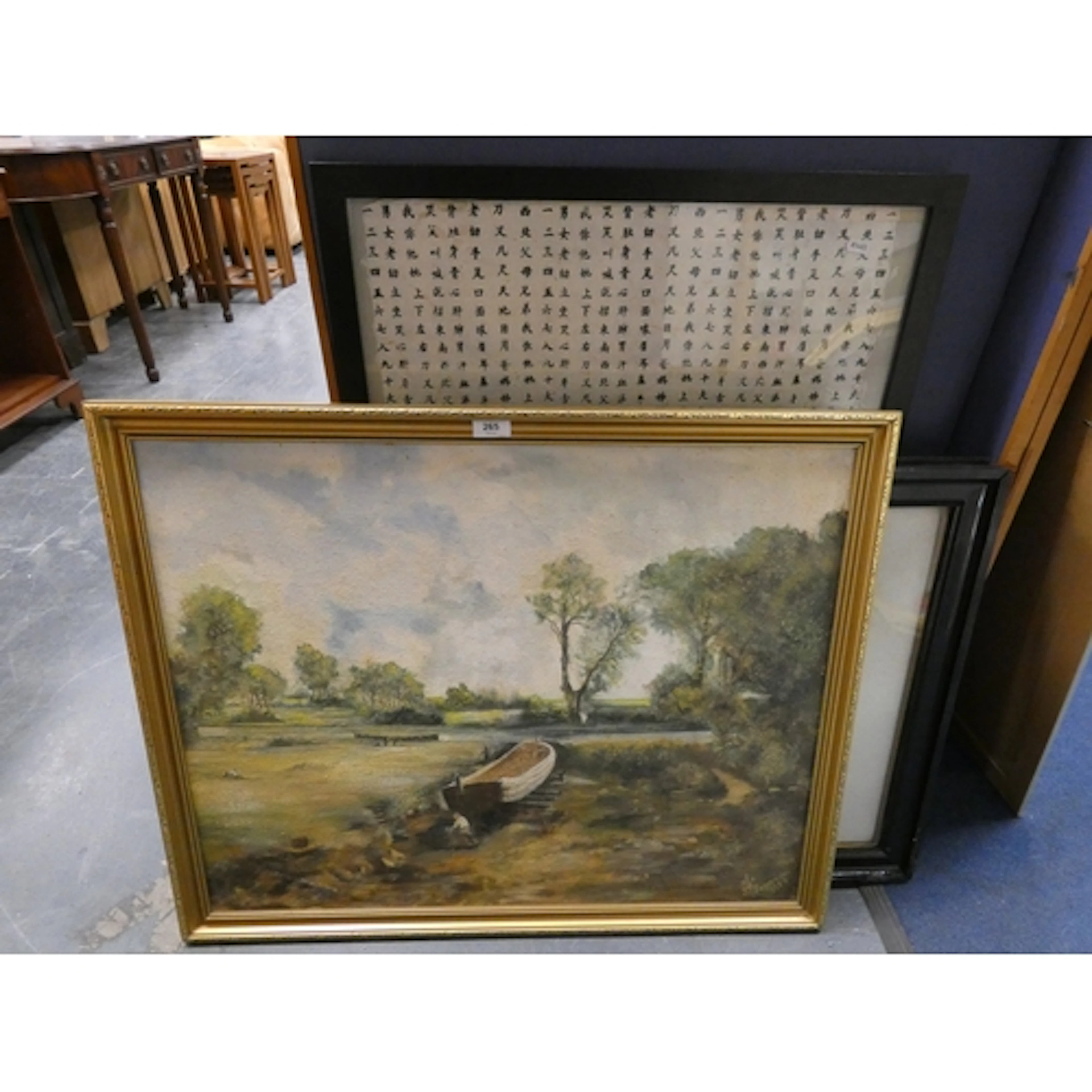 Group of pictures and prints to include Chinese style callig...
