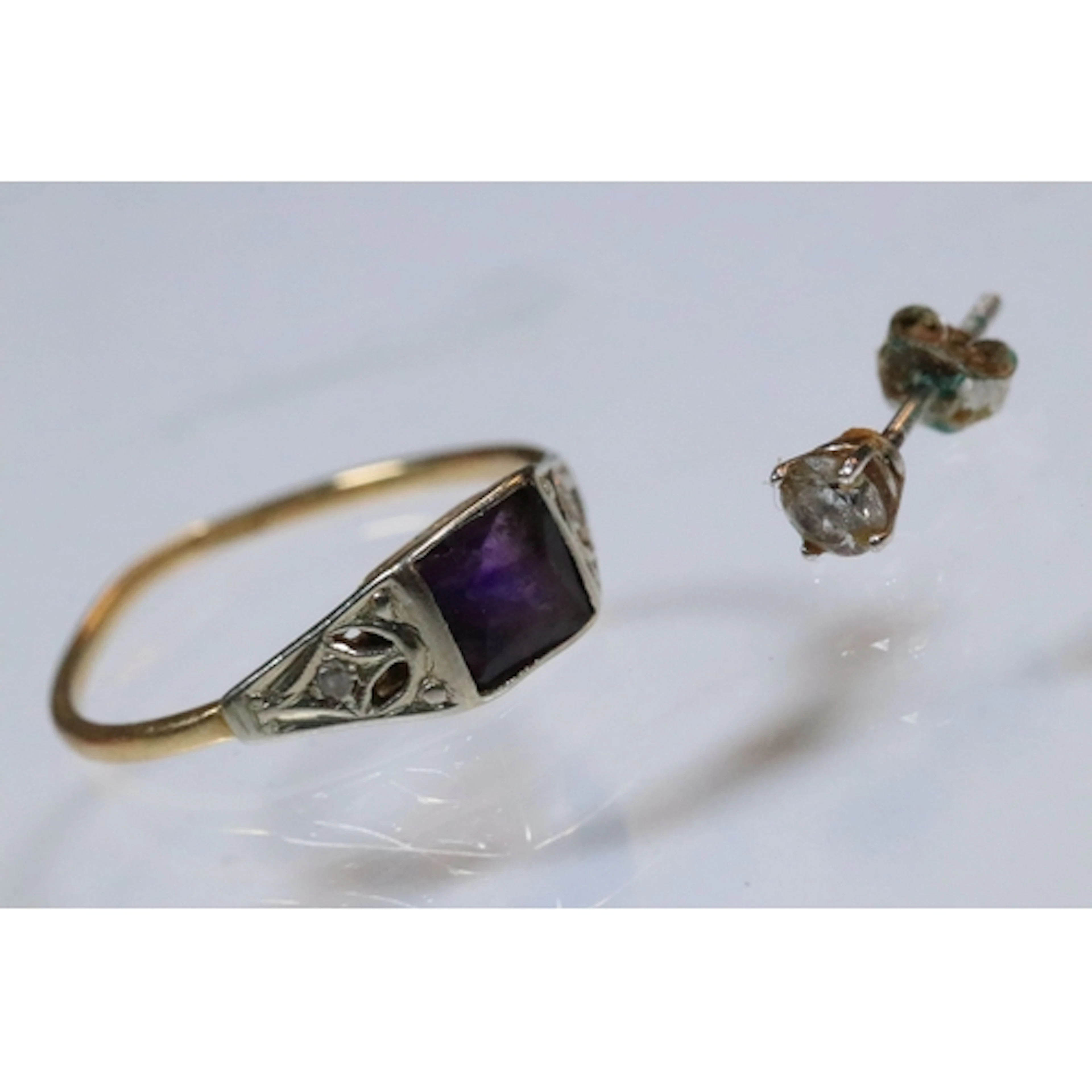 Edwardian 18ct gold and amethyst ring being set with a squar...