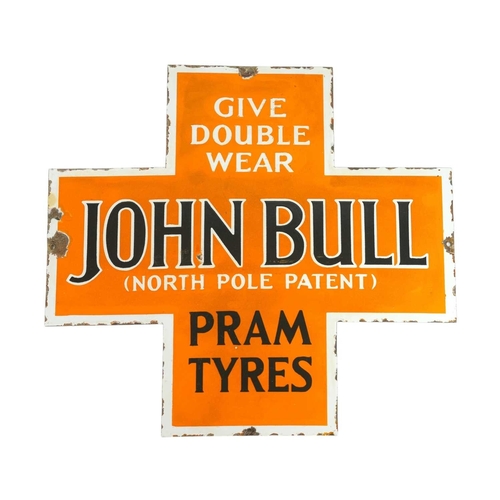 A John Bull cruciform enamel sign advertising pram tyres. Th...