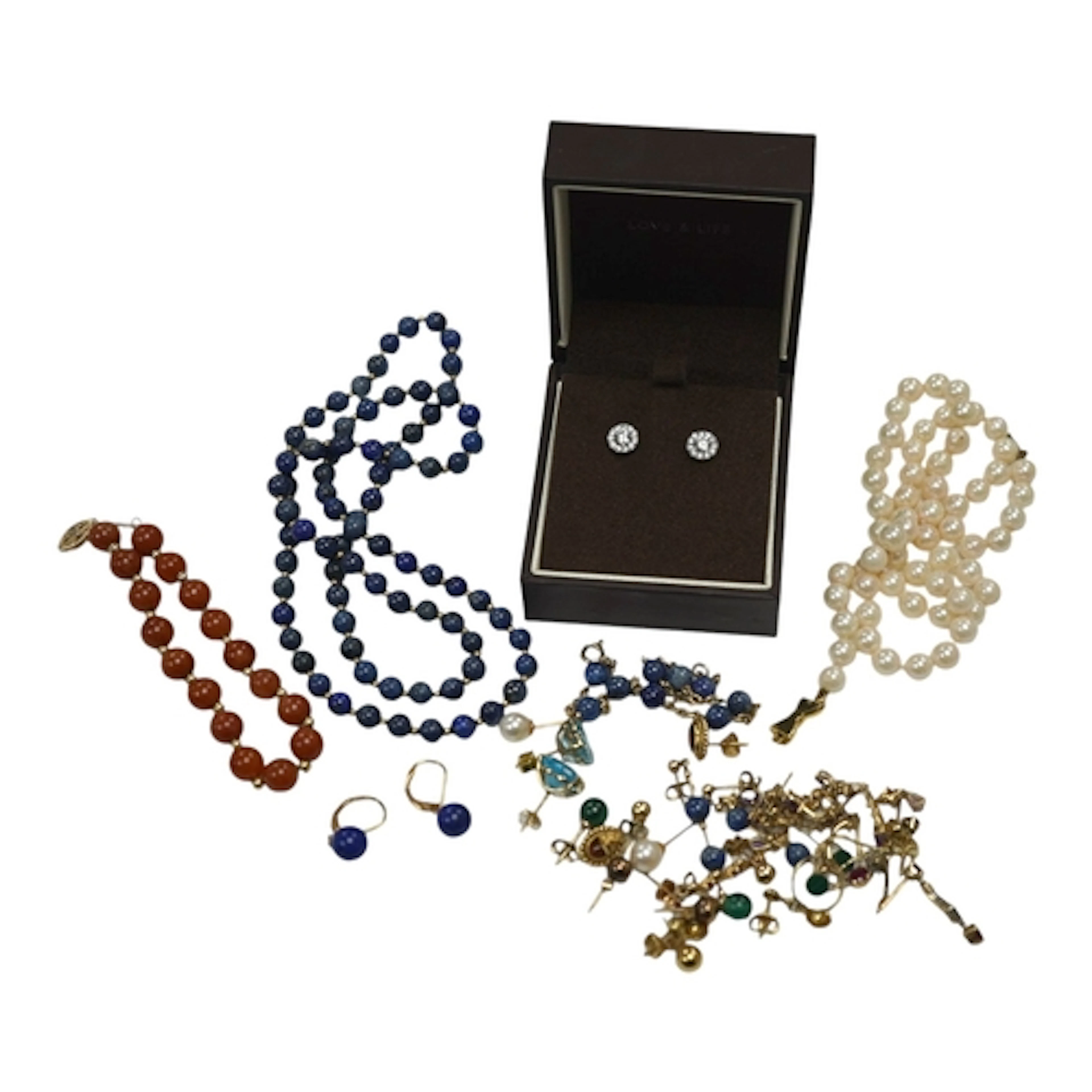 Twelve assorted pairs of mostly 9ct gold and gem set earring...