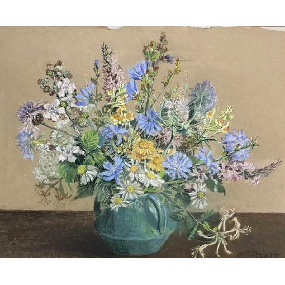 M. G. Brett Devonshire Wild Flowers signed, pastel, 36cm x...