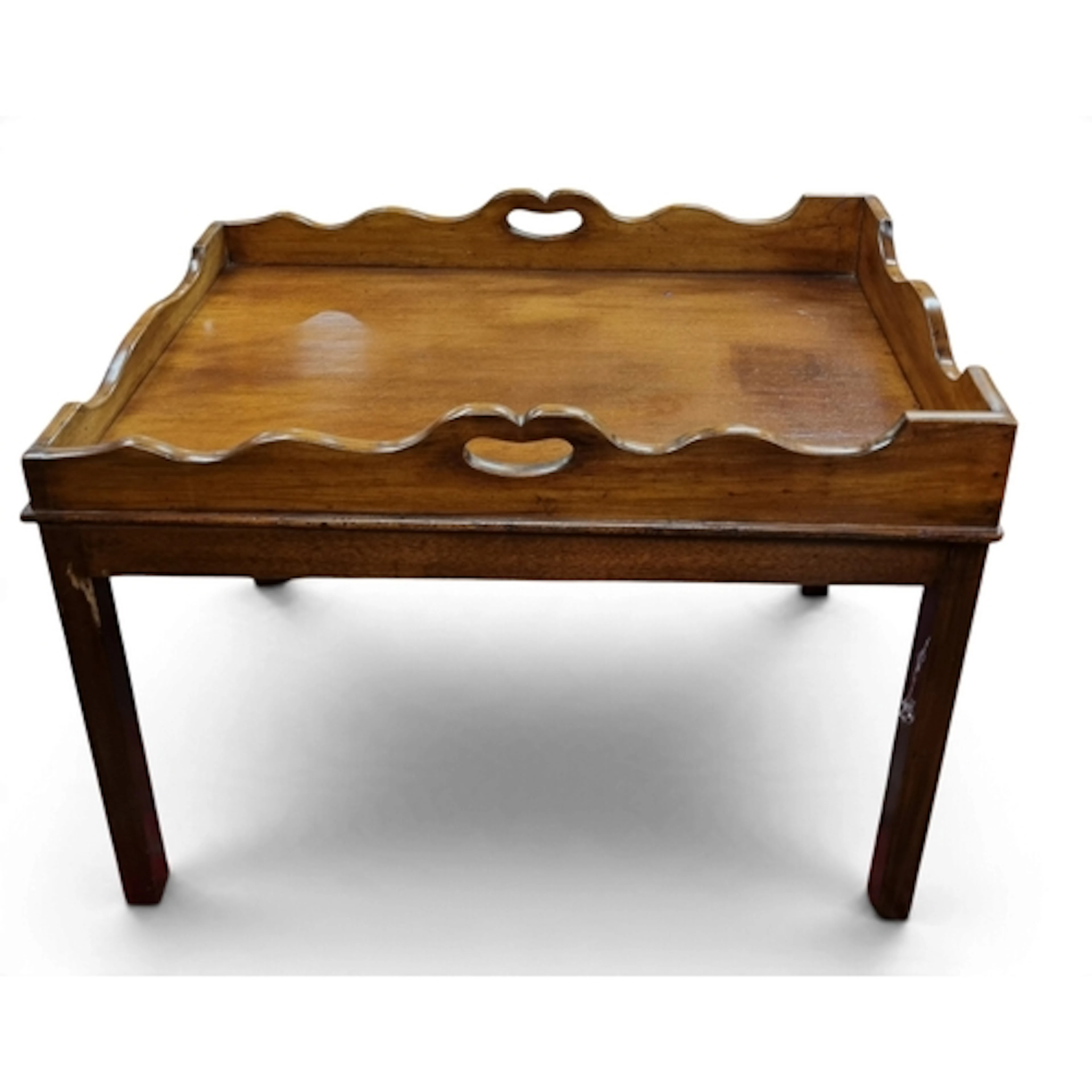 A late 19th early 20th Century Butlers Tray on stand with sq...