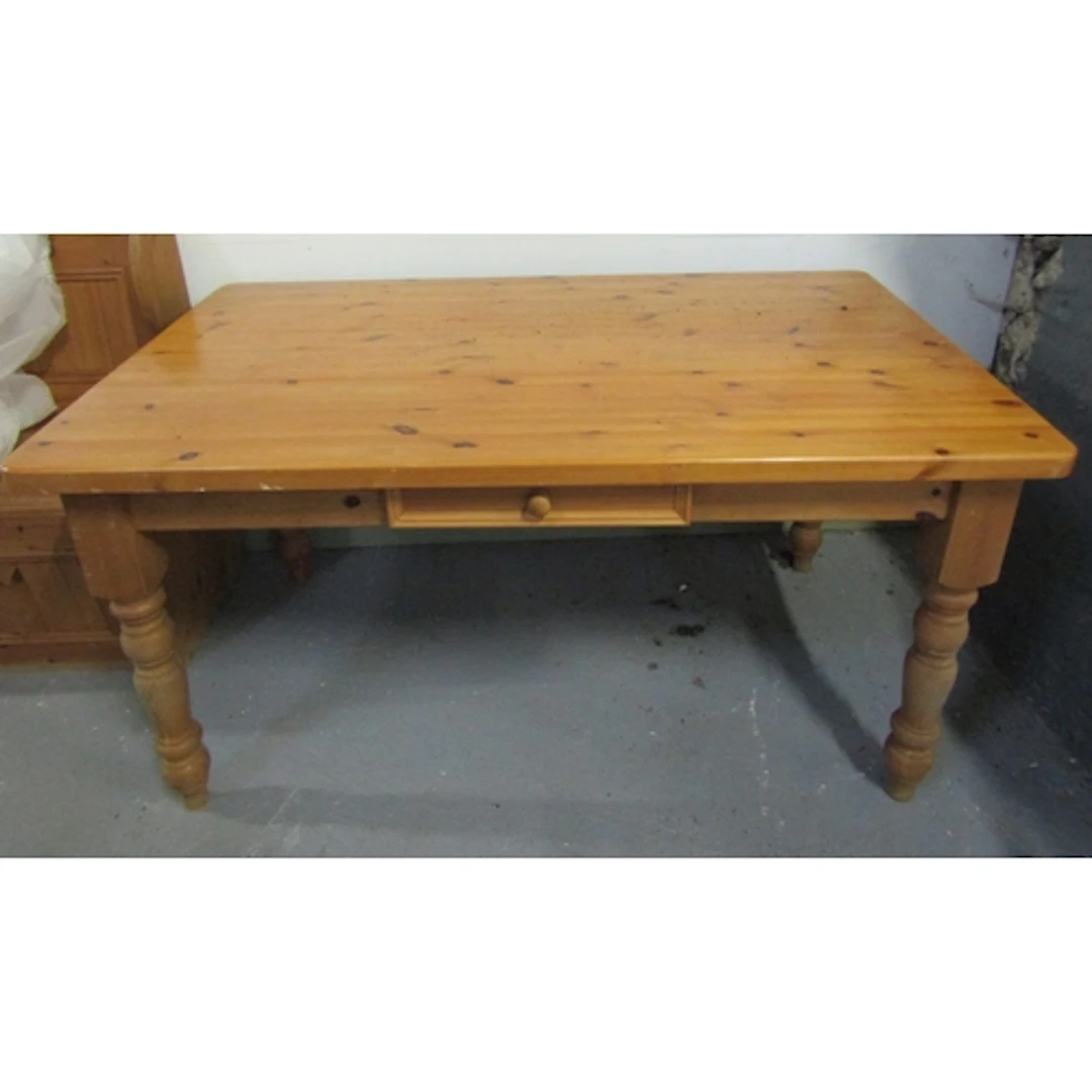 Pine Rectangular Form Kitchen Table with Single Drawer to Fr...