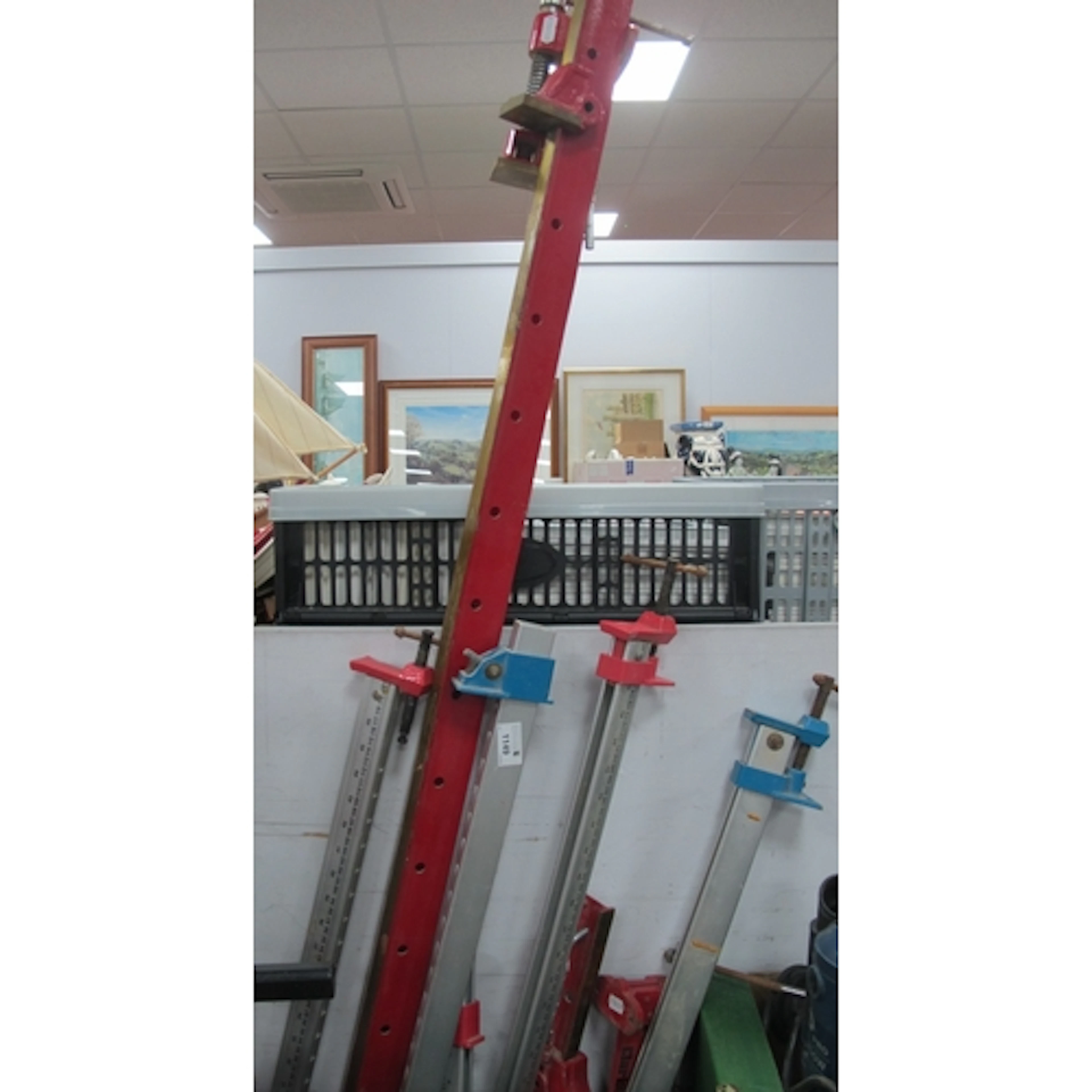 Group of nine heavy-duty woodworking sash clamps, mainly by ...
