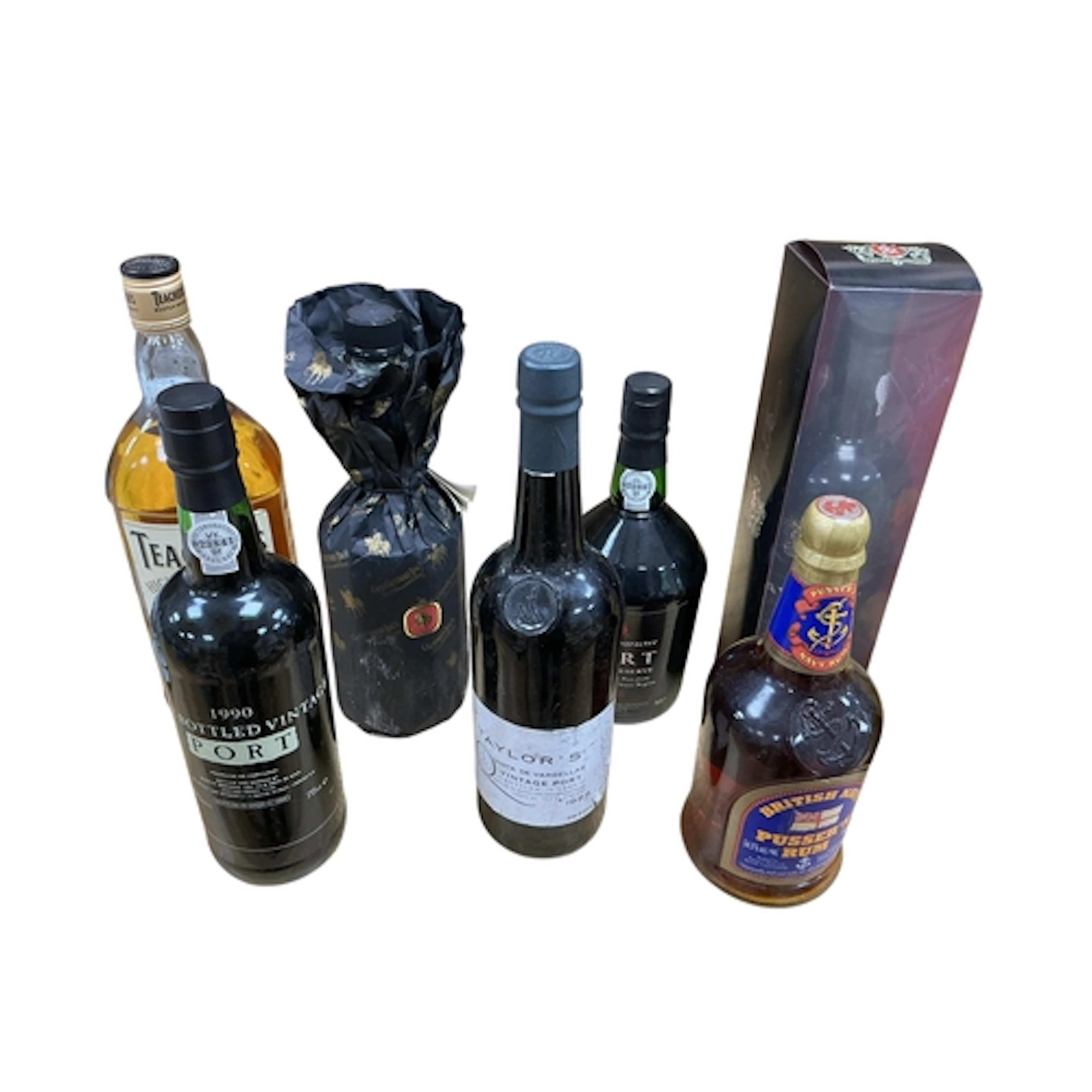 Seven bottles of assorted spirits and port, comprising Gentl...