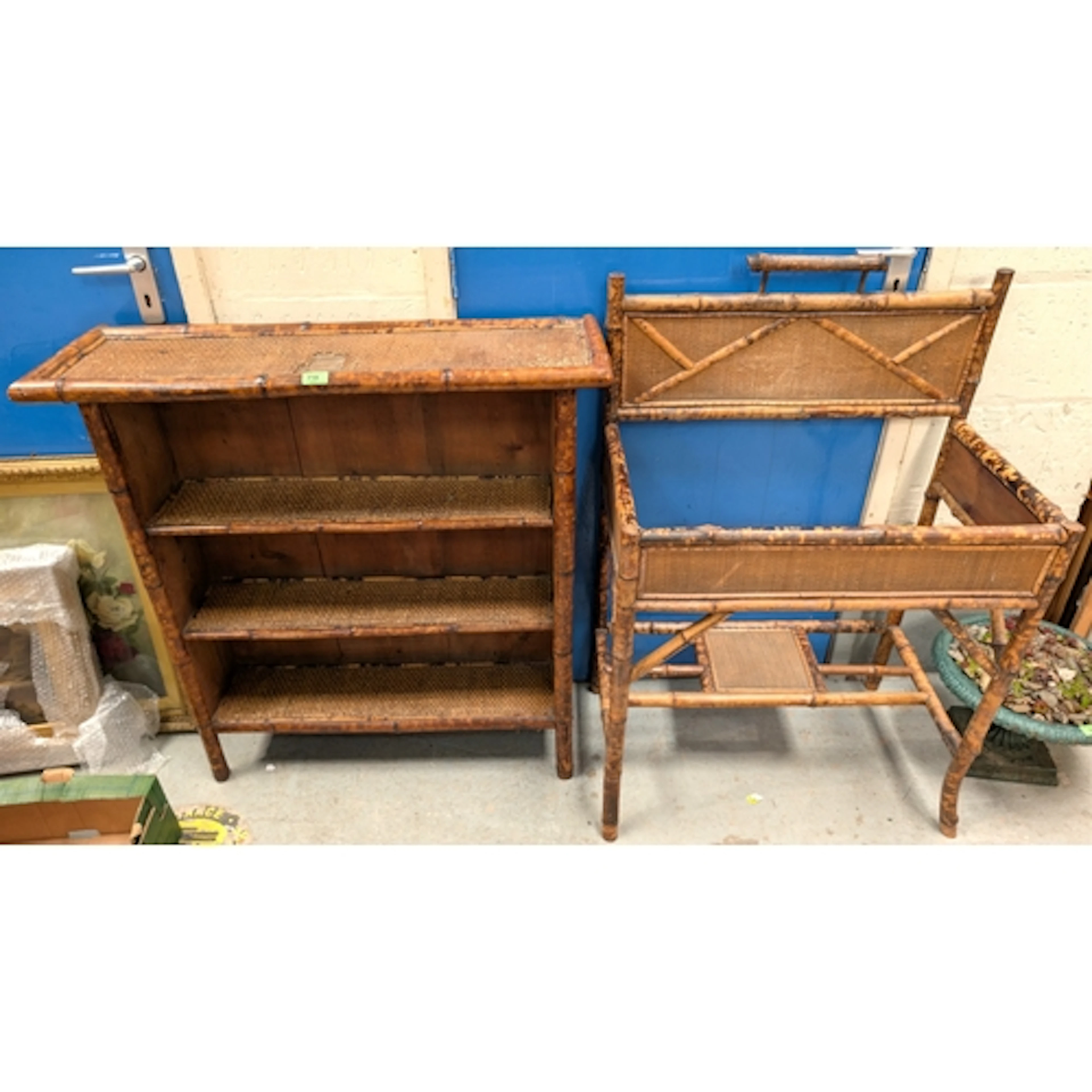 Two pieces of antique bamboo furniture.