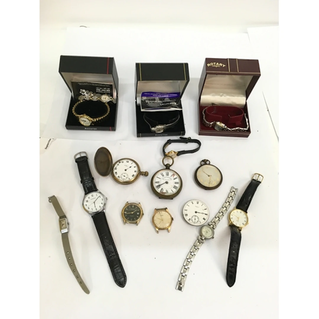 A collection of watches including a Waltham, Railway Timekee...