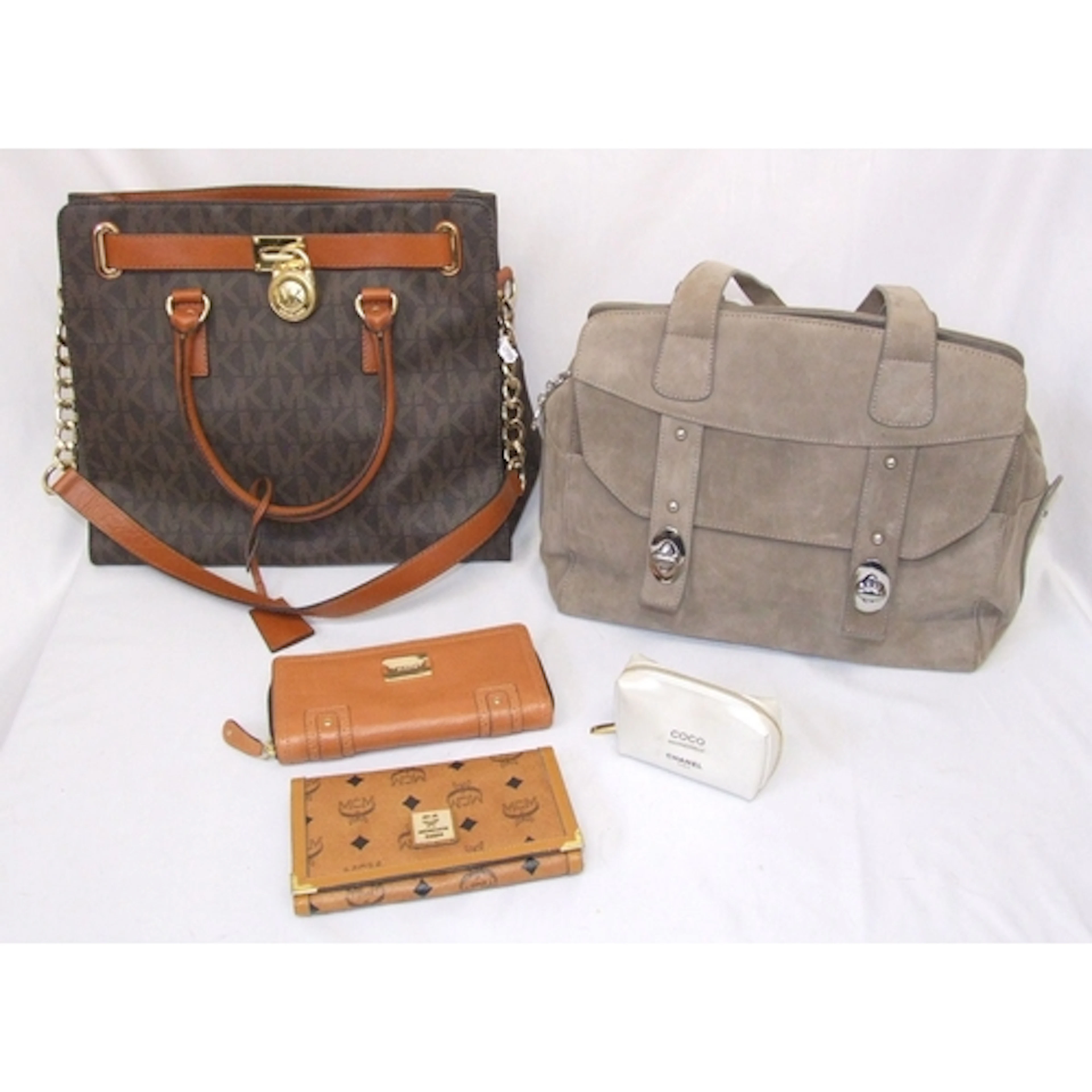 Ladies Handbags & Purses incl. Stuart Weitzman beige suede, ...