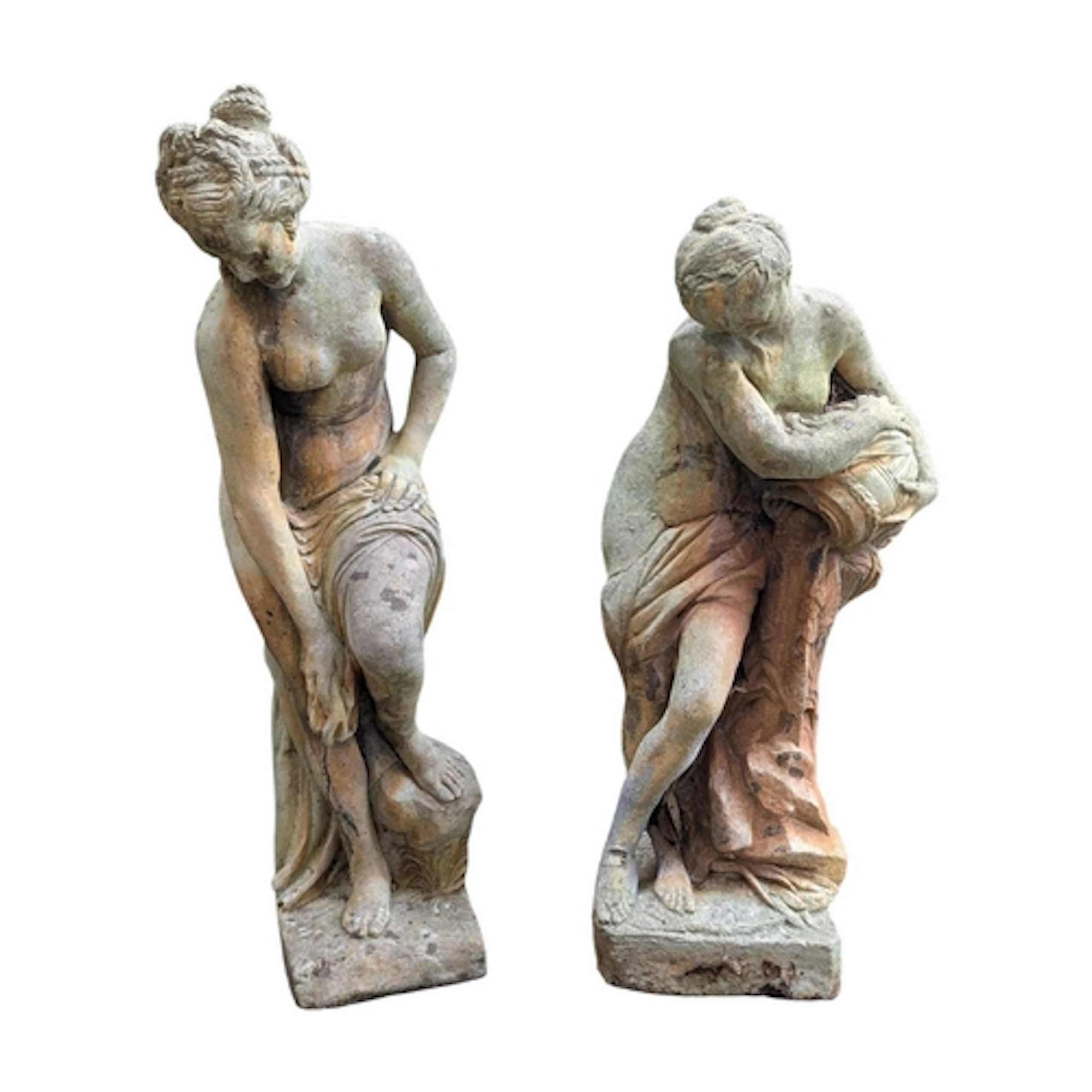 Two reconstituted garden outdoor stone semi nude statues. Tw...