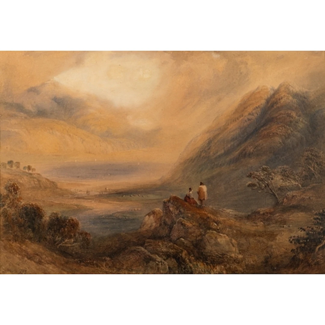 19th Century British school - Figures overlooking a loch or...