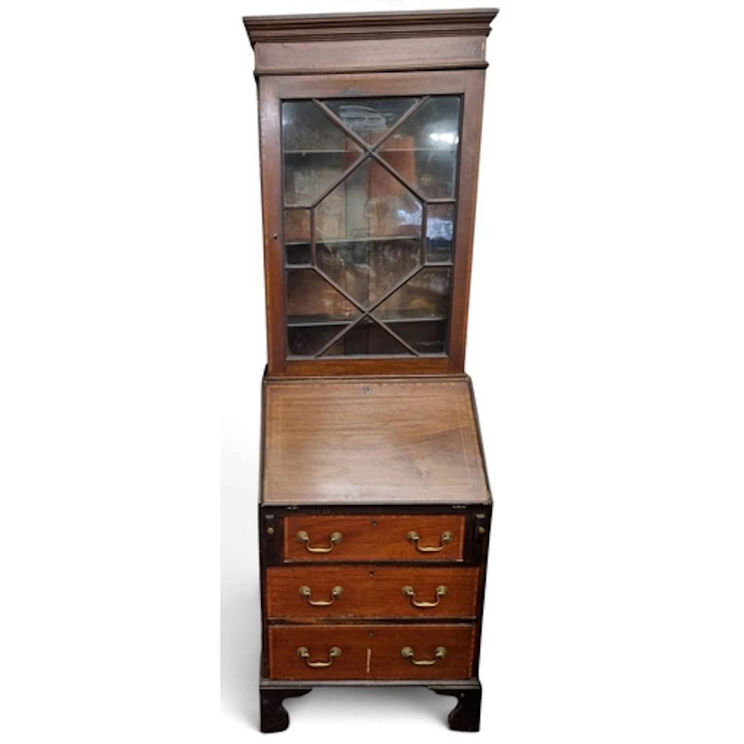 An Edwardian Mahogany and Inlaid Bureau Bookcase of very nea...