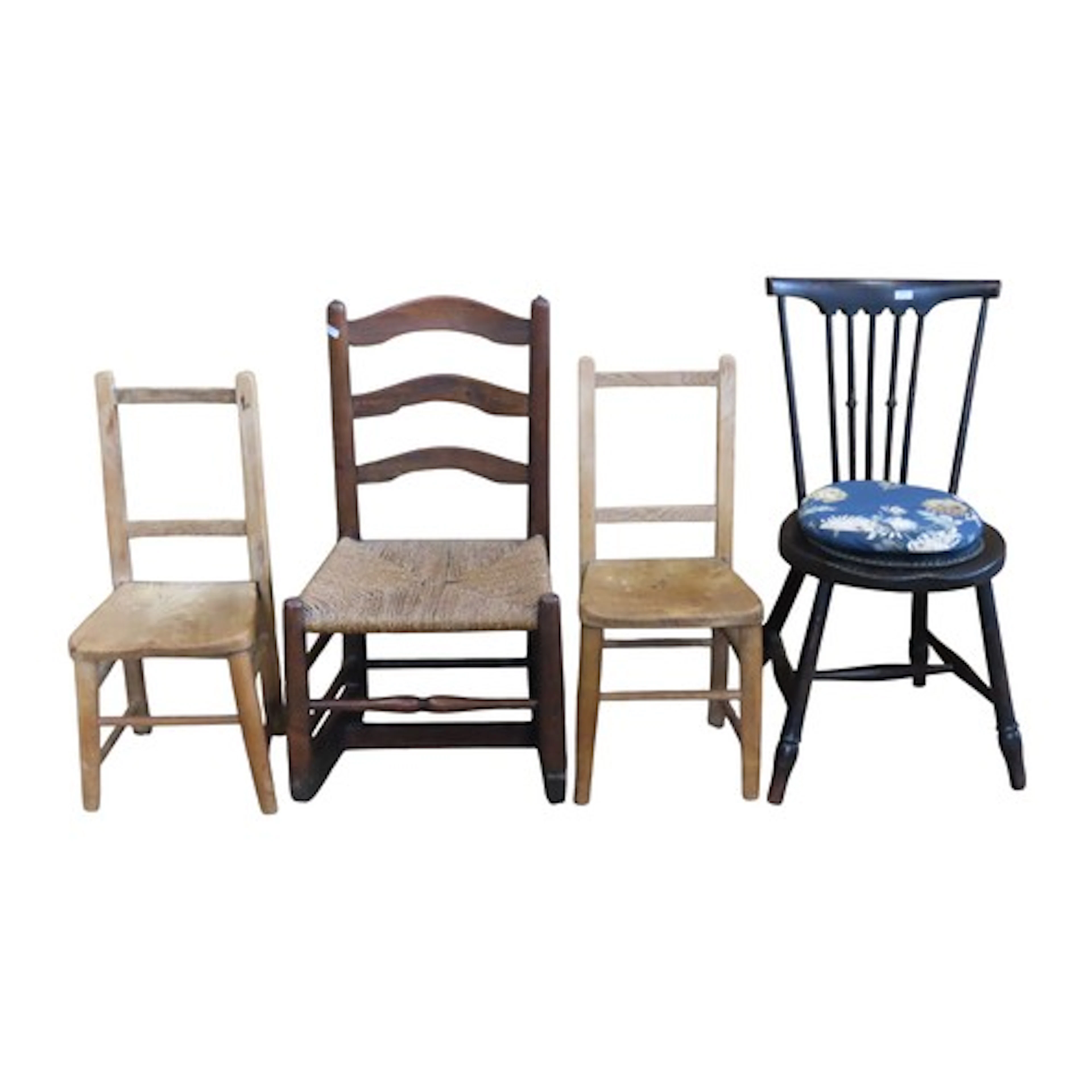 Four antique child's size chairs of varying design
