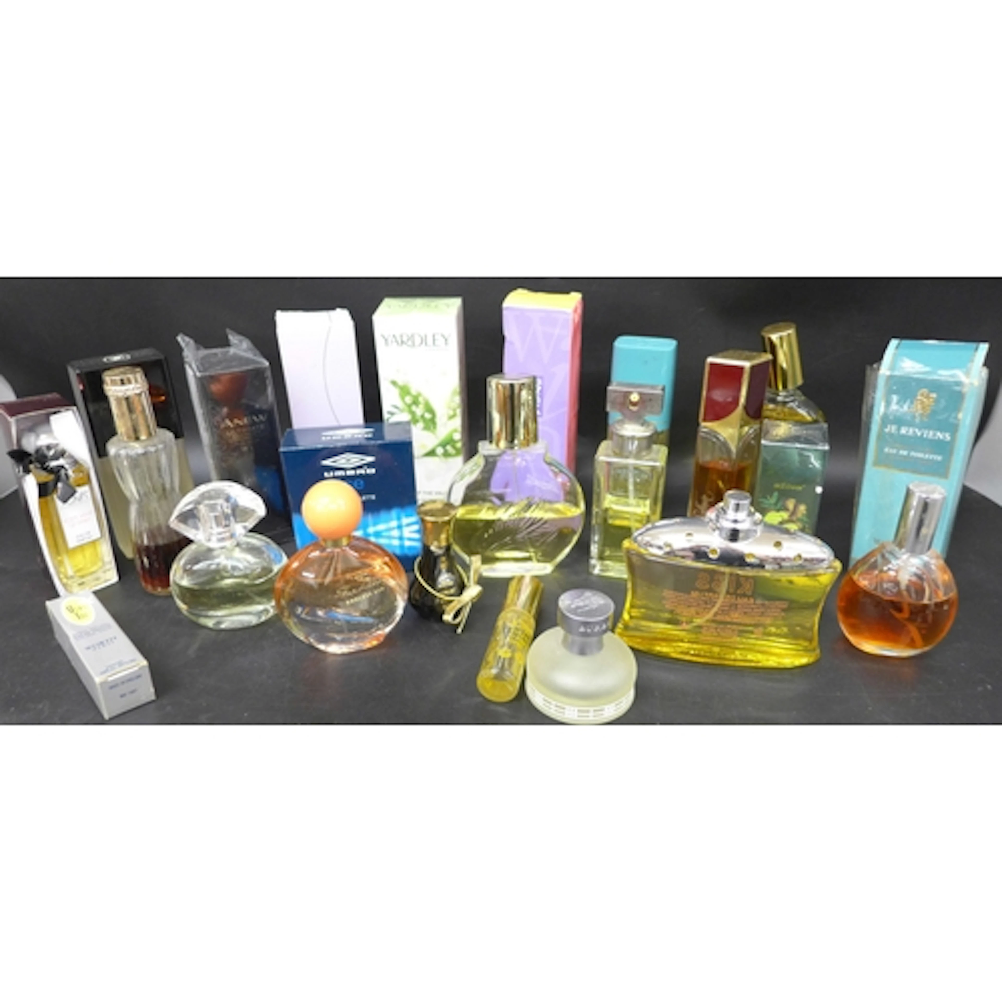 Two boxes of perfumes including Chanel, Calvin Klein, Worth ...