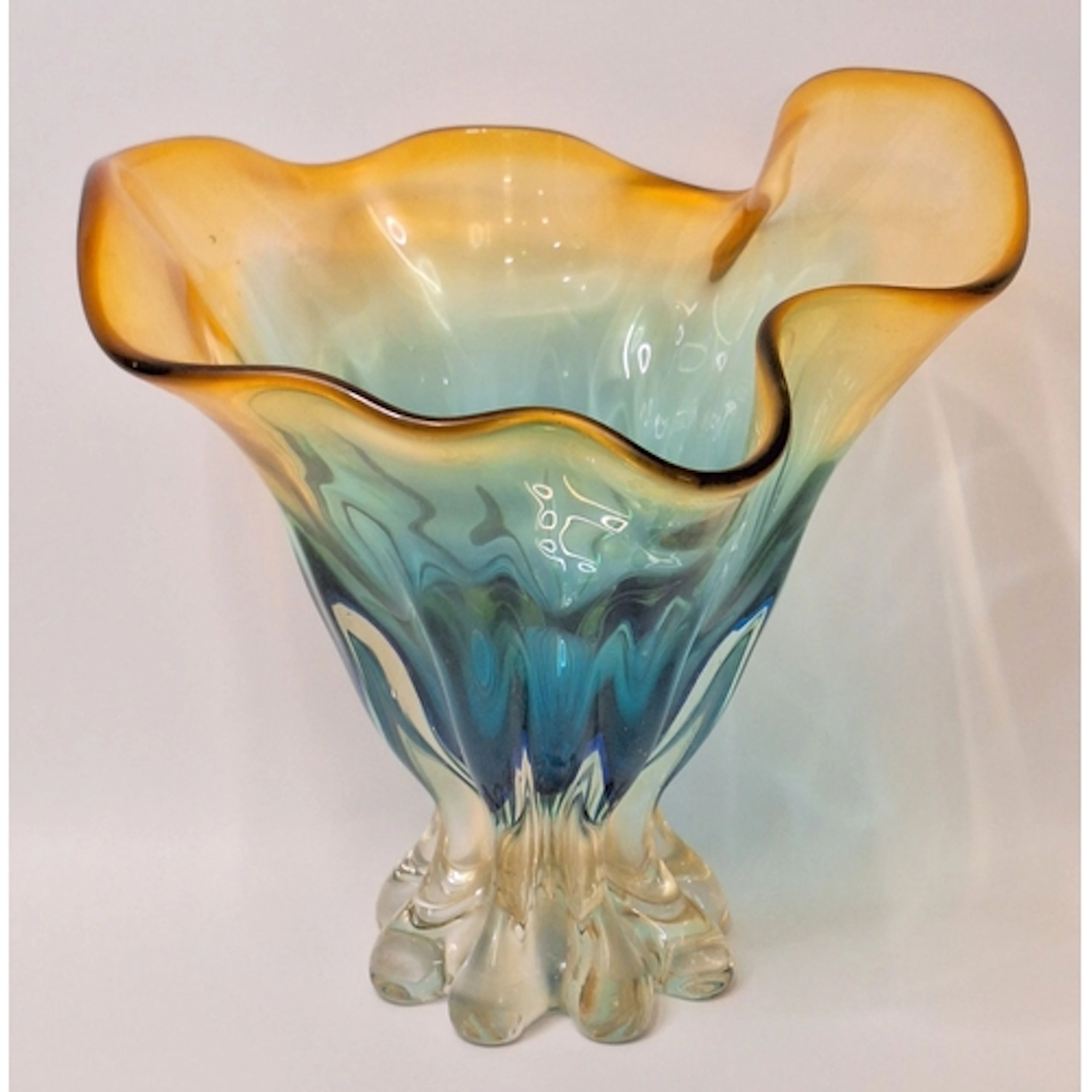 Art Glass Handblown Decorative Freeform wide necked vase/dee...