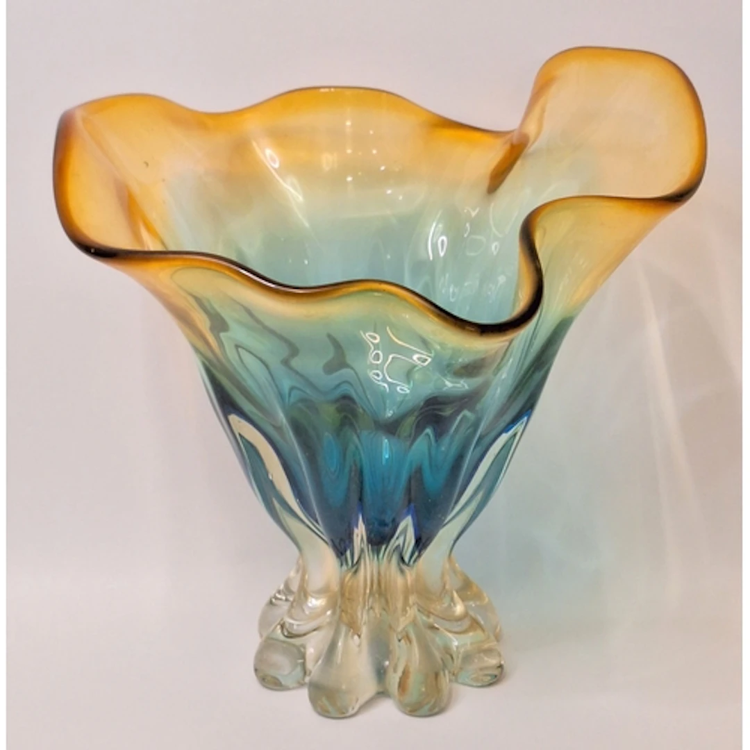 Art Glass Handblown Decorative Freeform wide necked vase/dee...