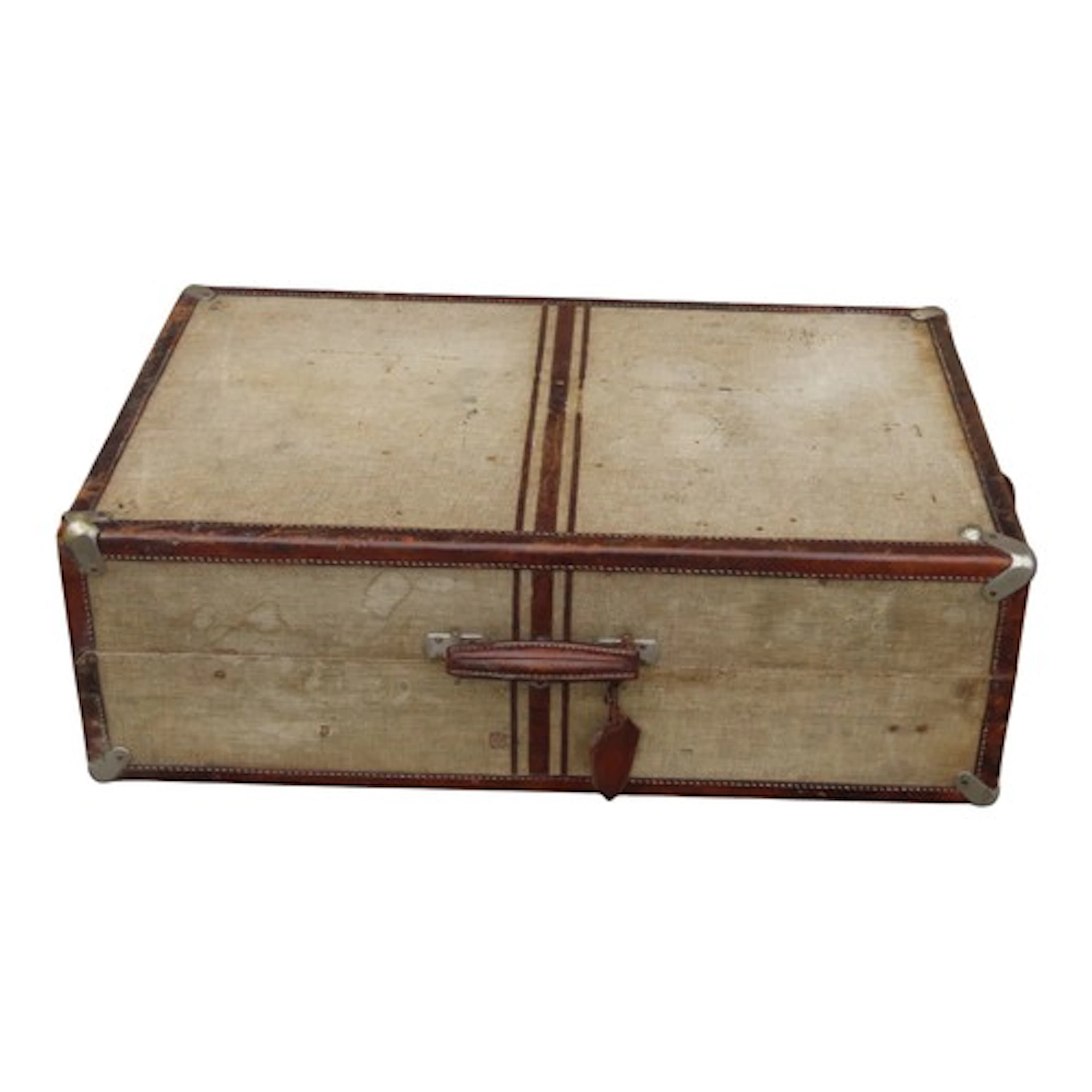 A vintage canvas and stitched brown leather bound cabin/ward...